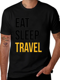 Eat Sleep Travel Graphic Tee - Black Cotton T-Shirt