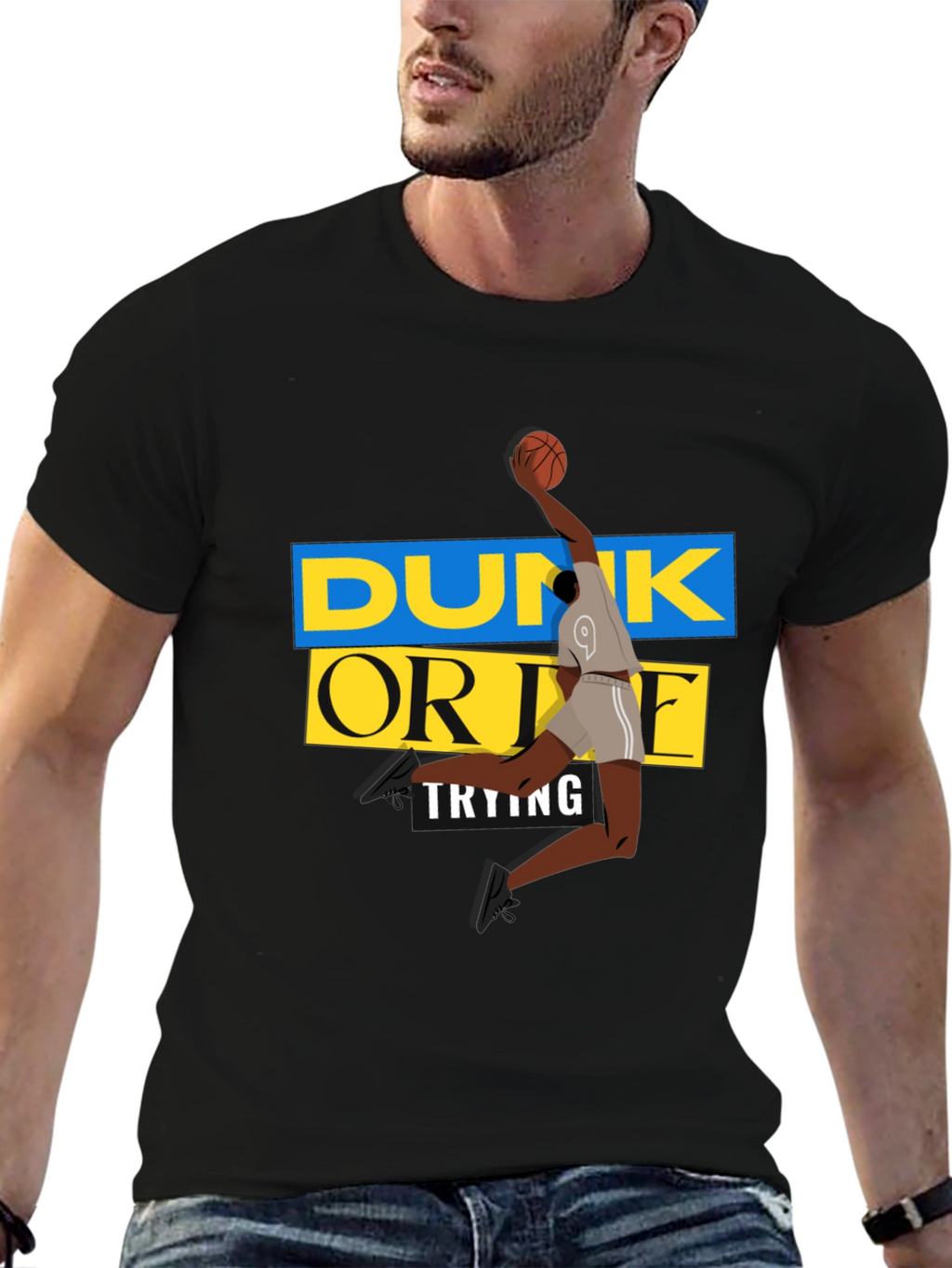 Dunk Or Die Trying Mens Black Graphic Tee