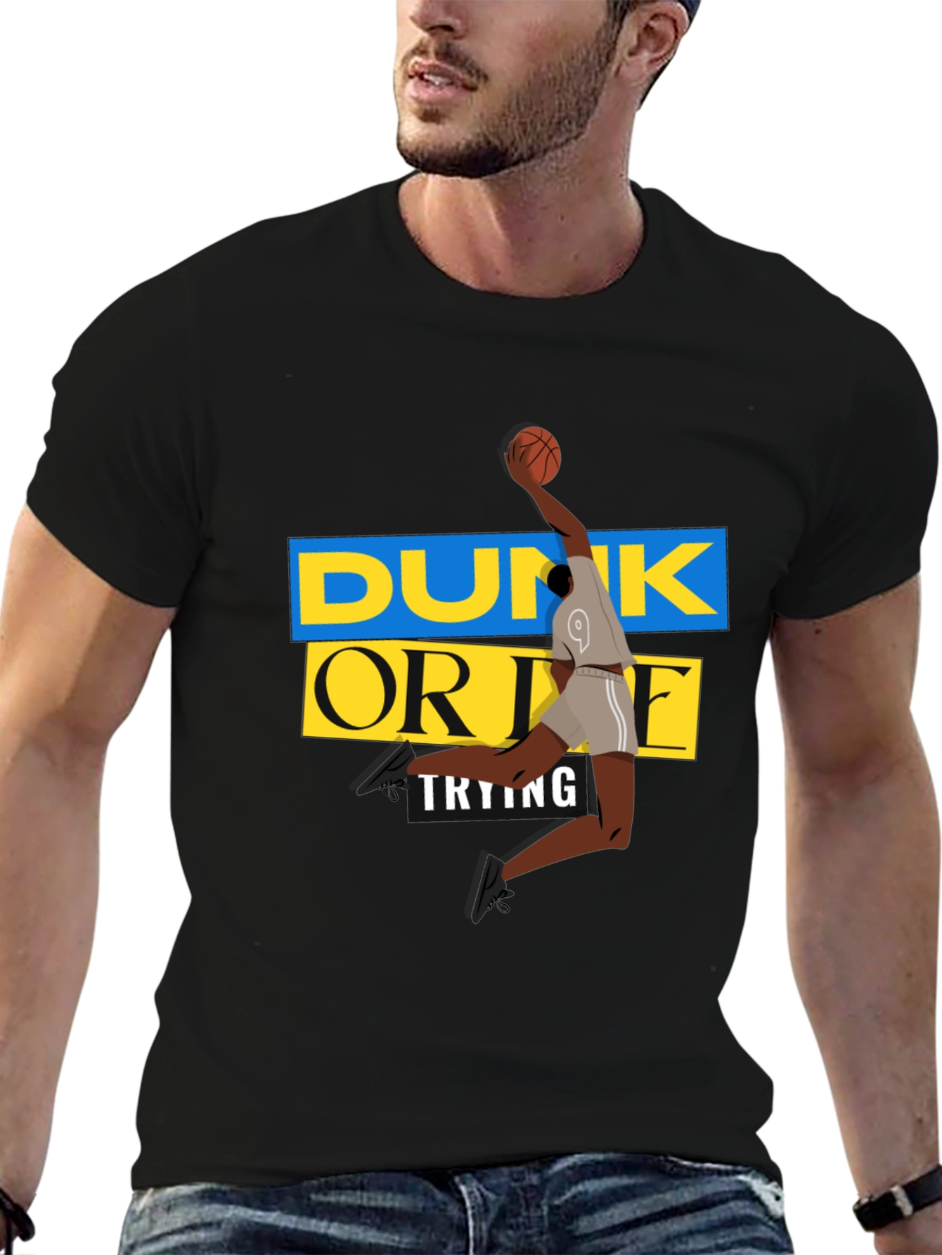 Dunk Or Die Trying Mens Black Graphic Tee