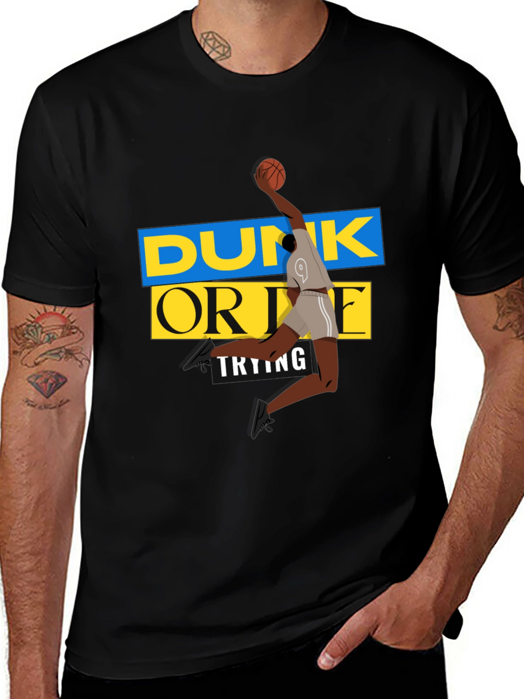 Dunk Or Die Trying Mens Black Graphic Tee
