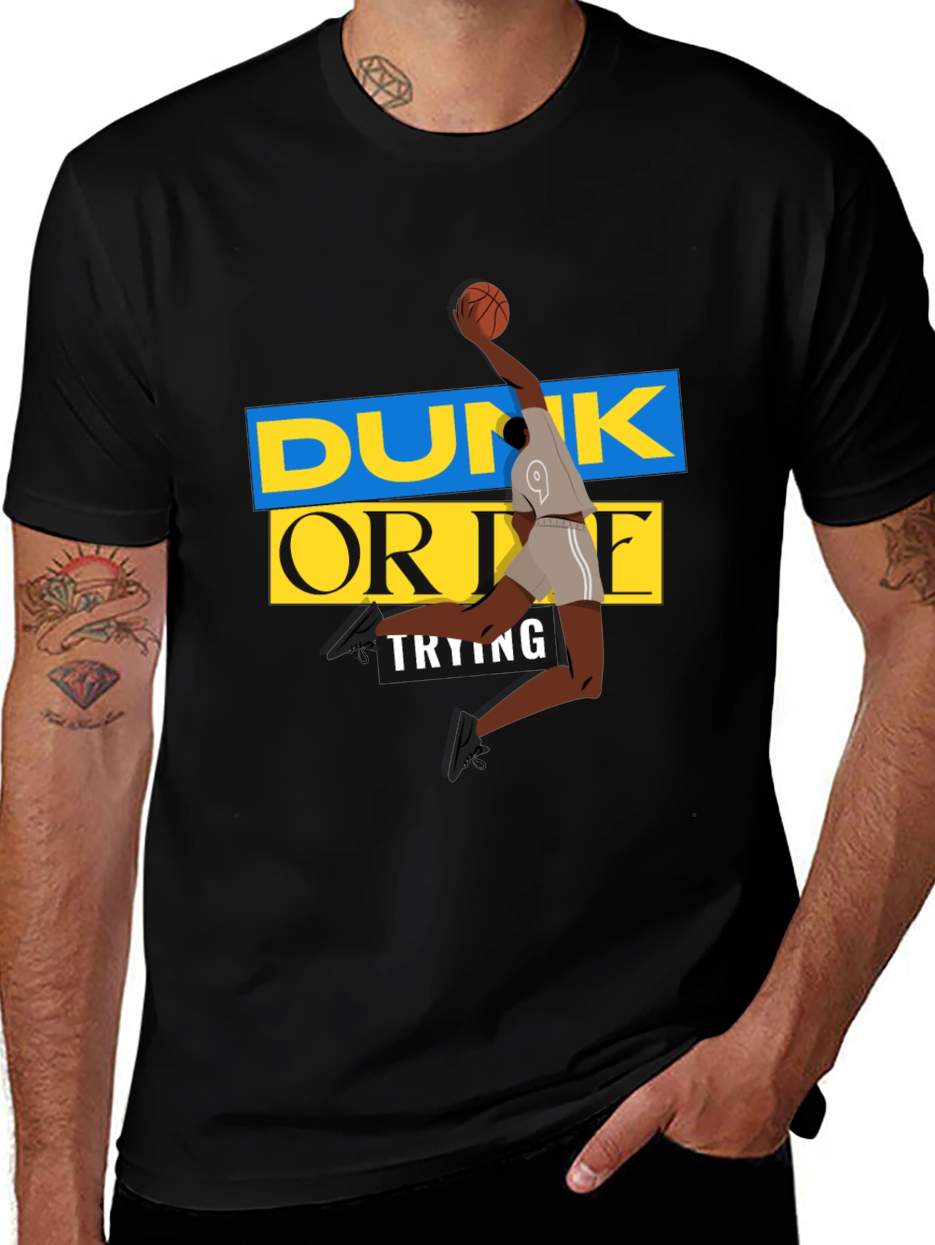 Dunk Or Die Trying Mens Black Graphic Tee