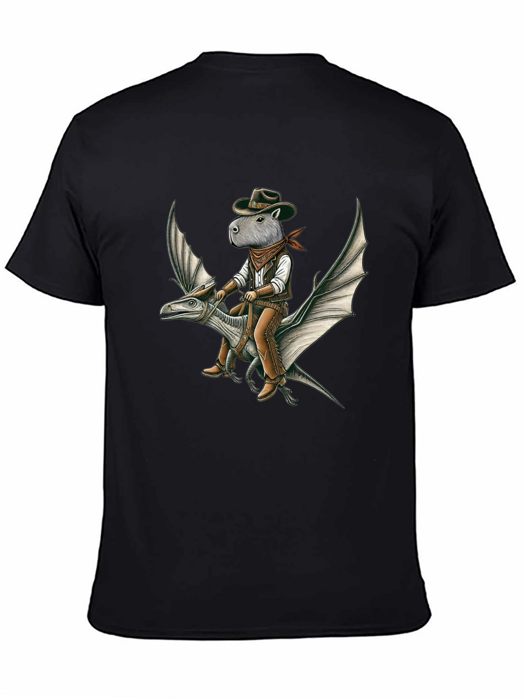 Capybara Cowboy Riding Dinosaur Graphic Tee