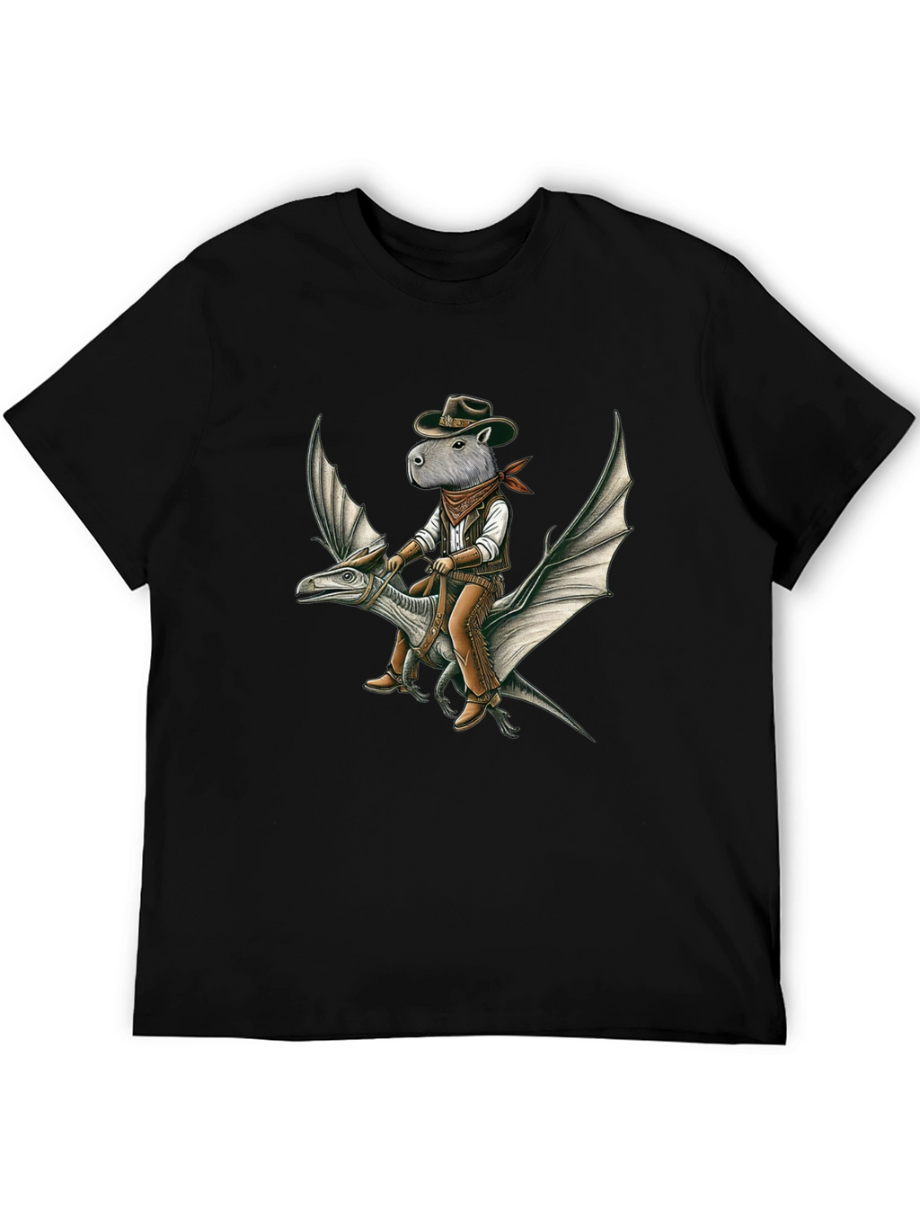 Capybara Cowboy Riding Dinosaur Graphic Tee