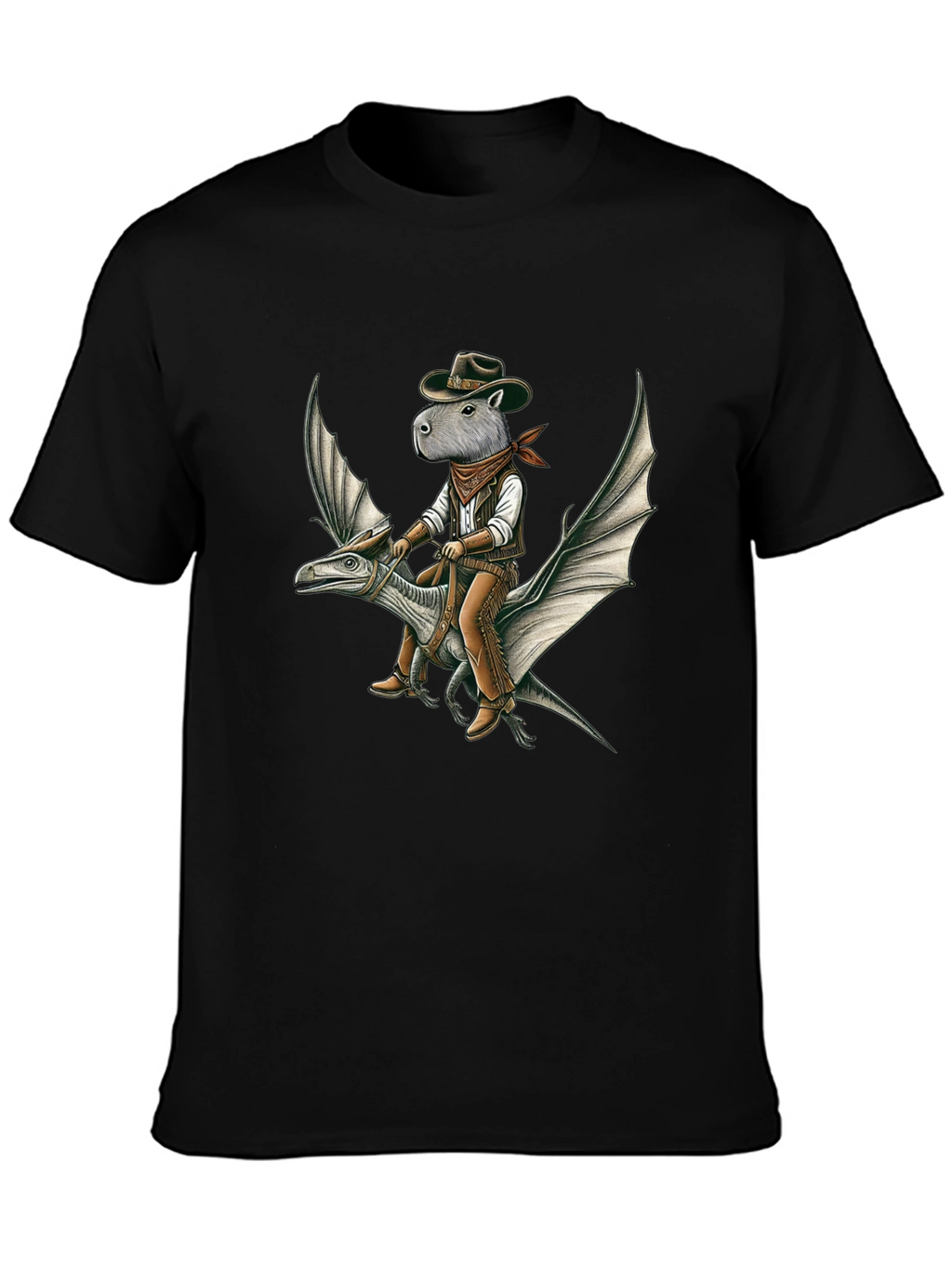 Capybara Cowboy Riding Dinosaur Graphic Tee