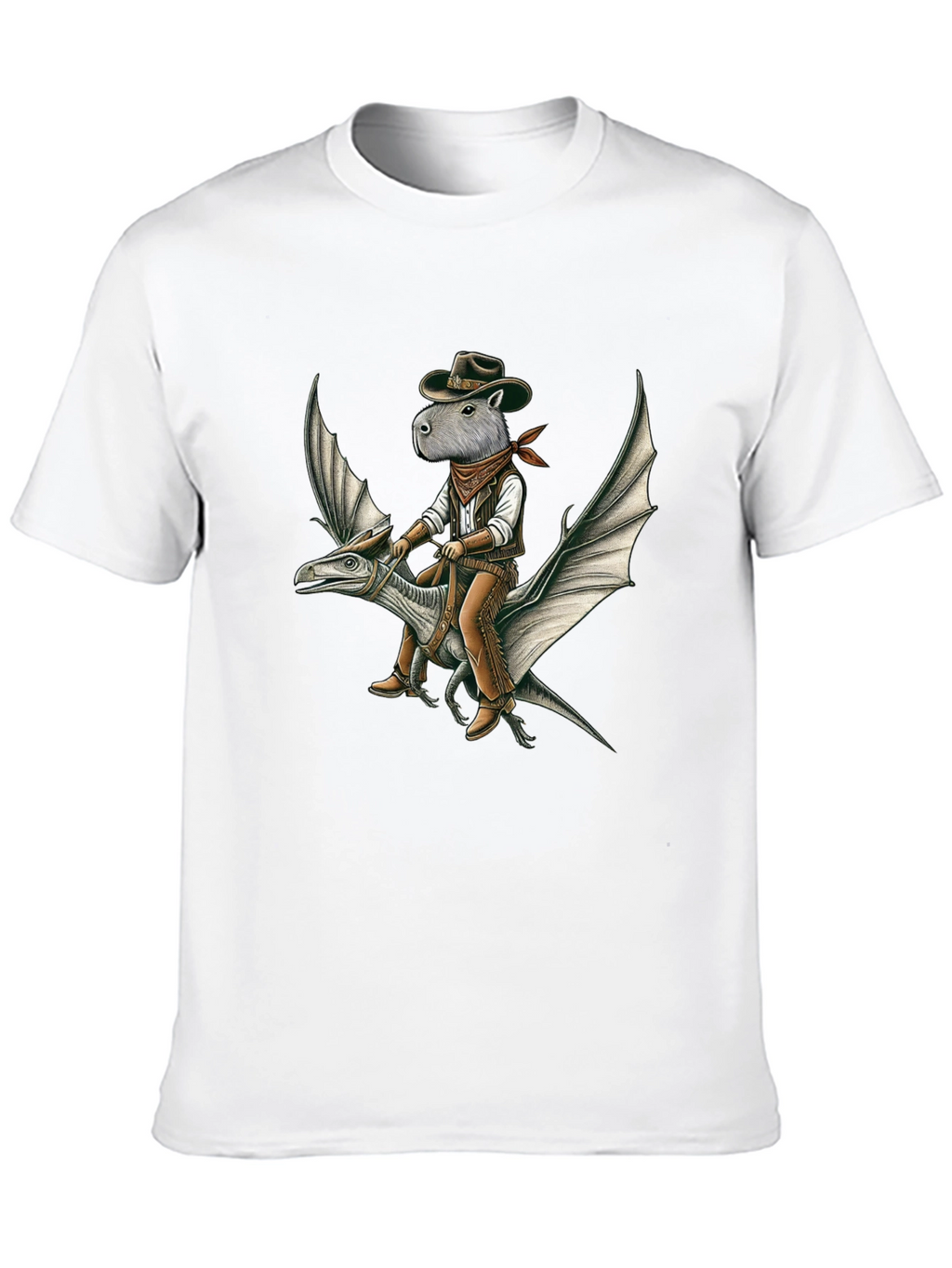 Capybara Cowboy Riding Dinosaur Graphic Tee