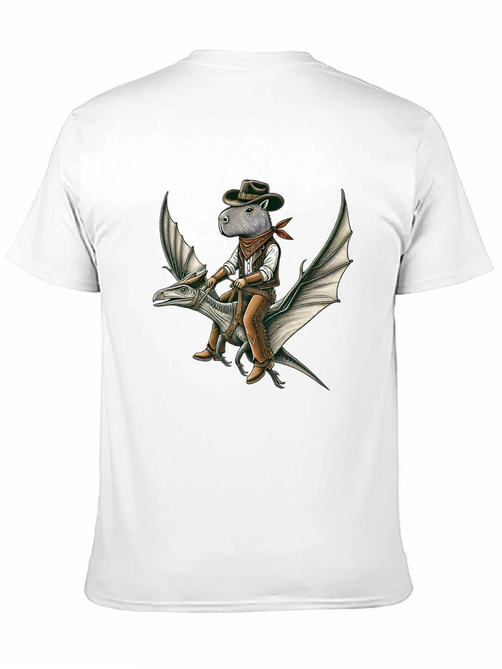 Capybara Cowboy Riding Dinosaur Graphic Tee