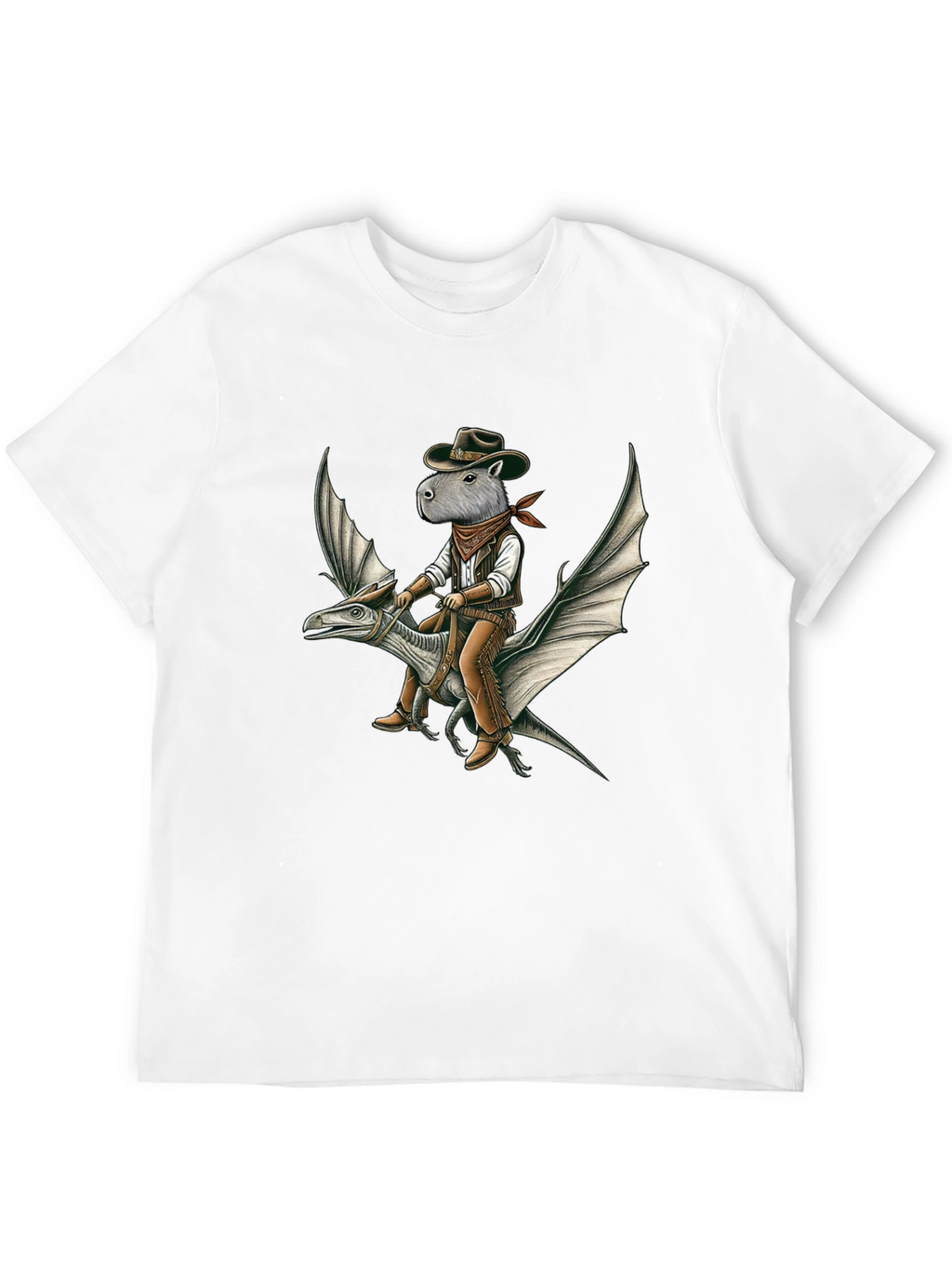 Capybara Cowboy Riding Dinosaur Graphic Tee