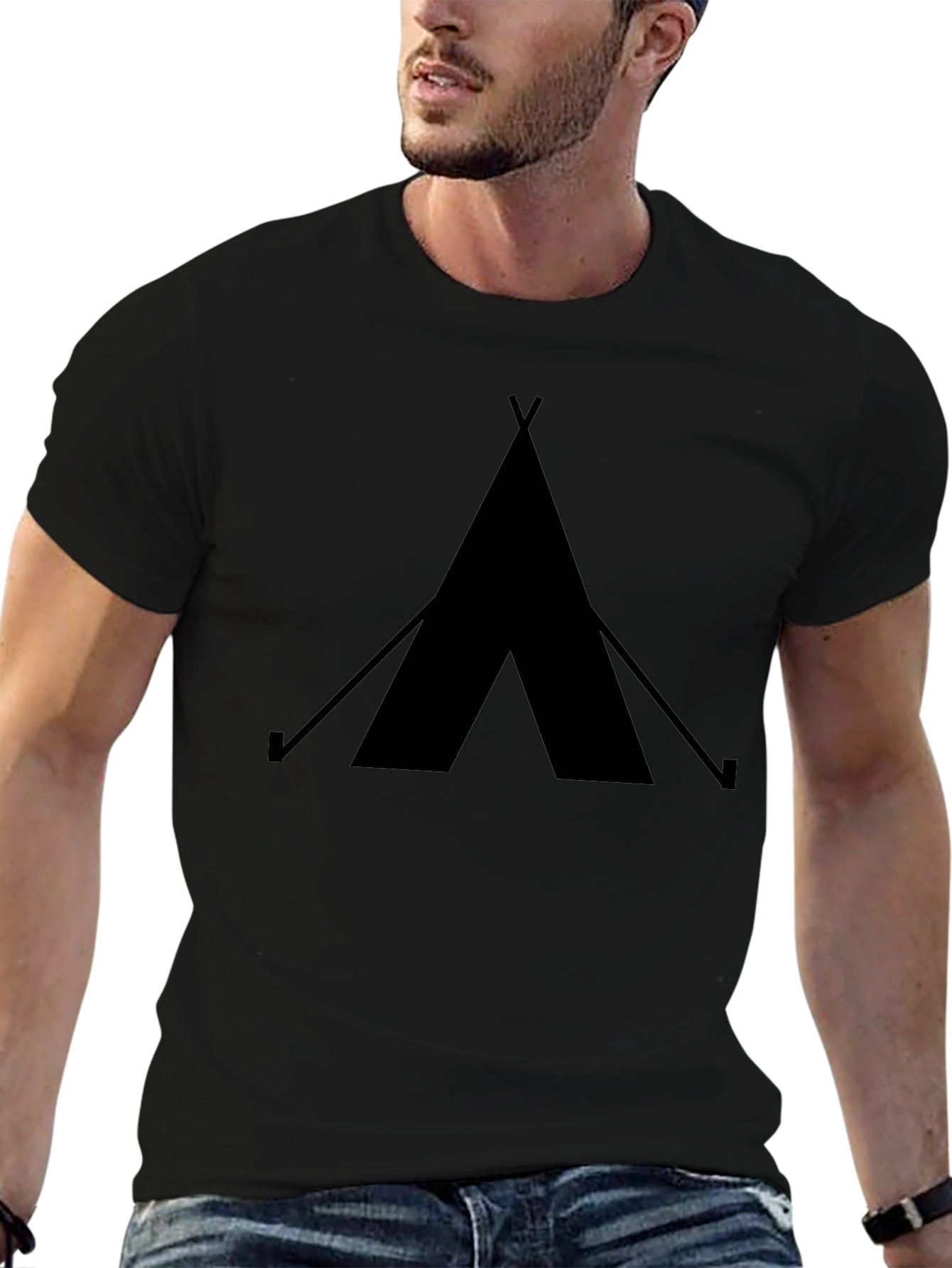 Black Tee with Tent Graphic