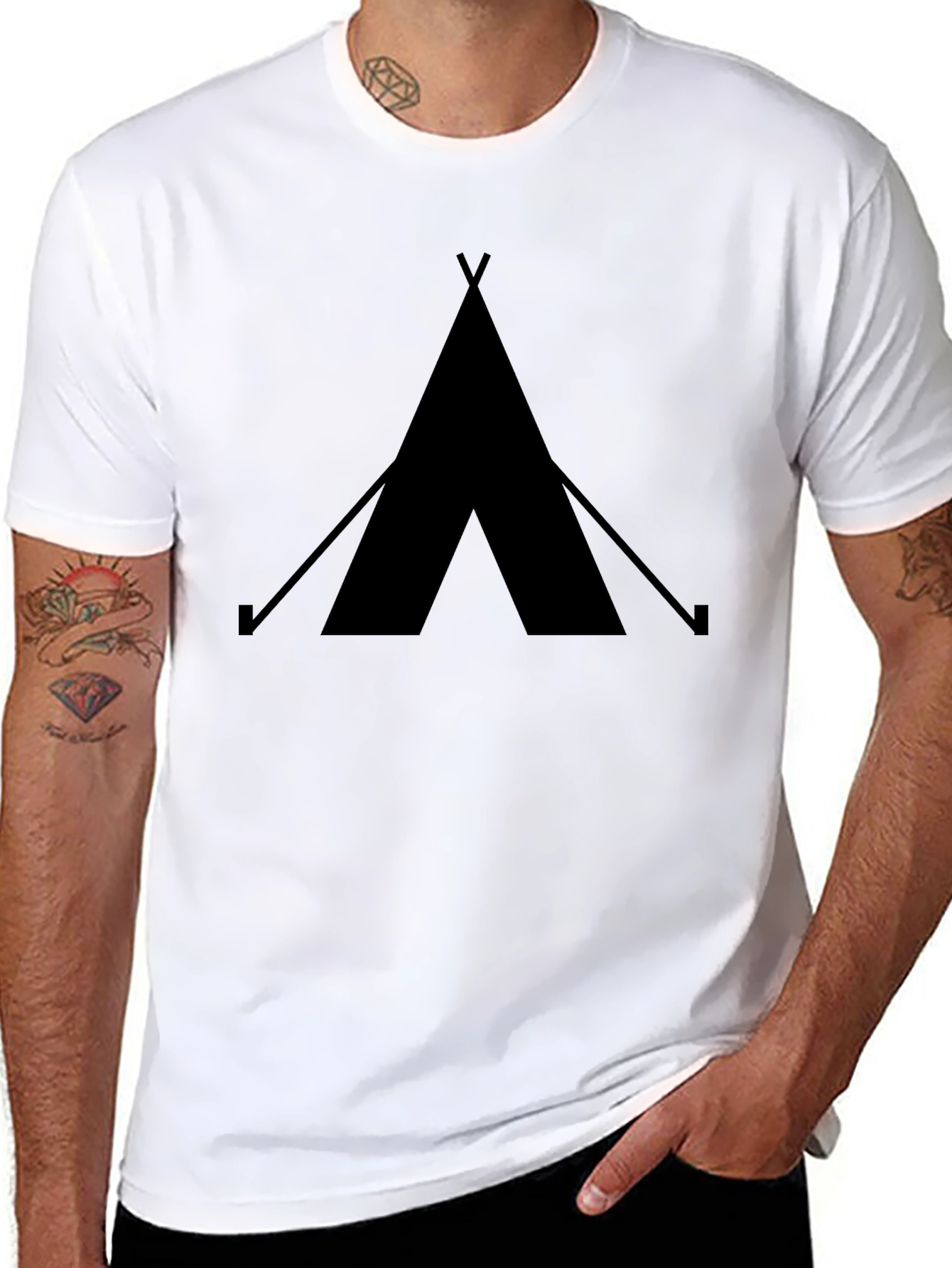 Black Tee with Tent Graphic