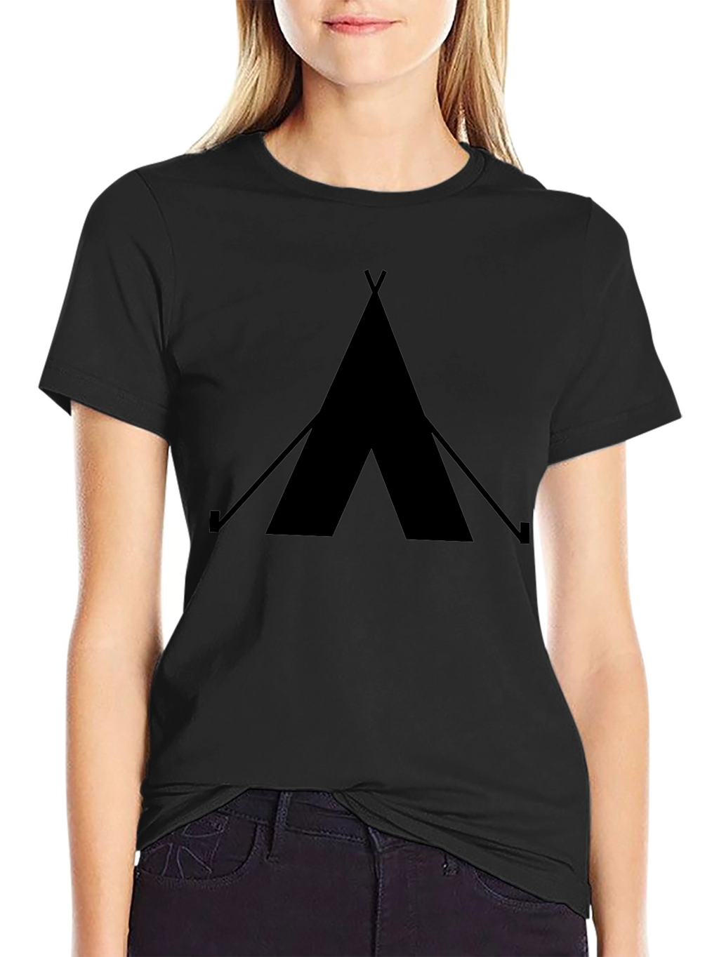 Black Tee with Tent Graphic