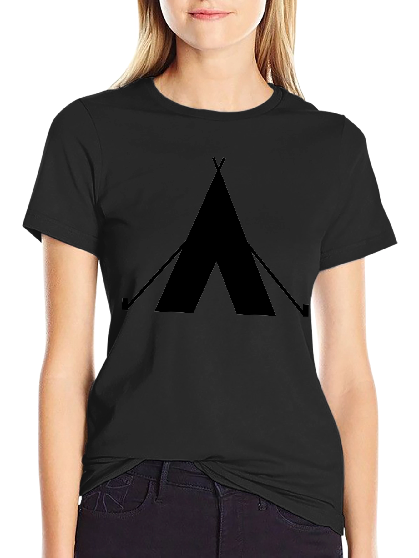 Black Tee with Tent Graphic