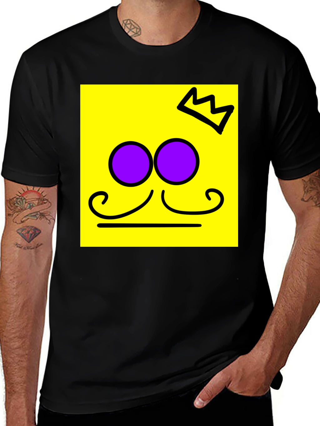 Crown Mustache Face T-Shirt - Black Cotton Tee