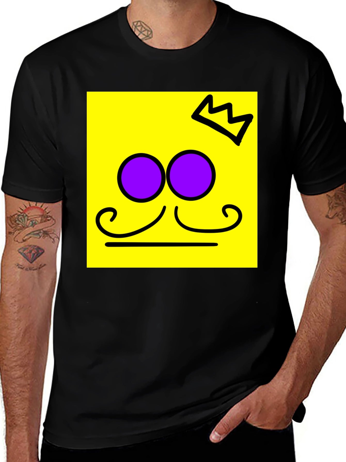 Crown Mustache Face T-Shirt - Black Cotton Tee