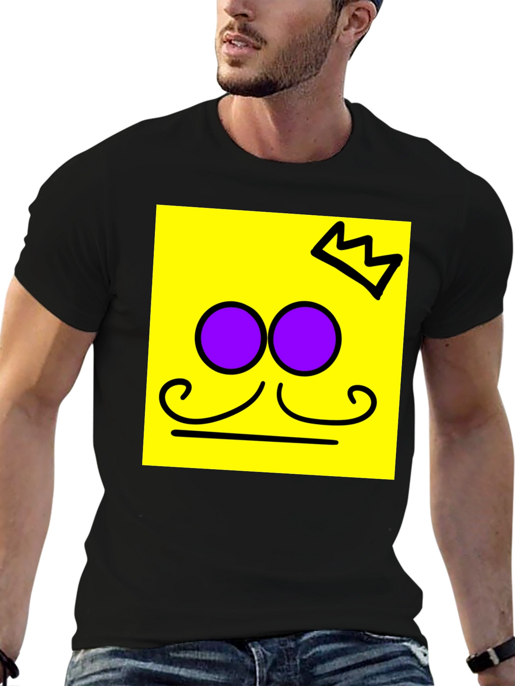 Crown Mustache Face T-Shirt - Black Cotton Tee