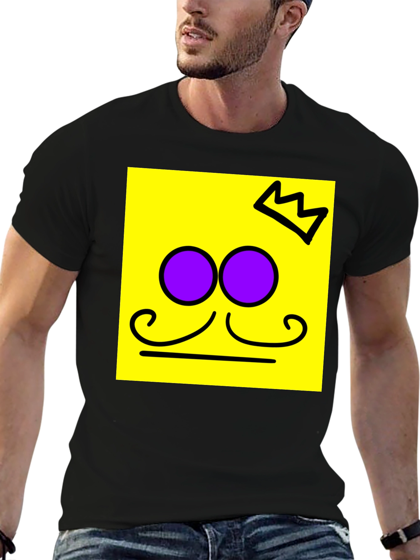 Crown Mustache Face T-Shirt - Black Cotton Tee