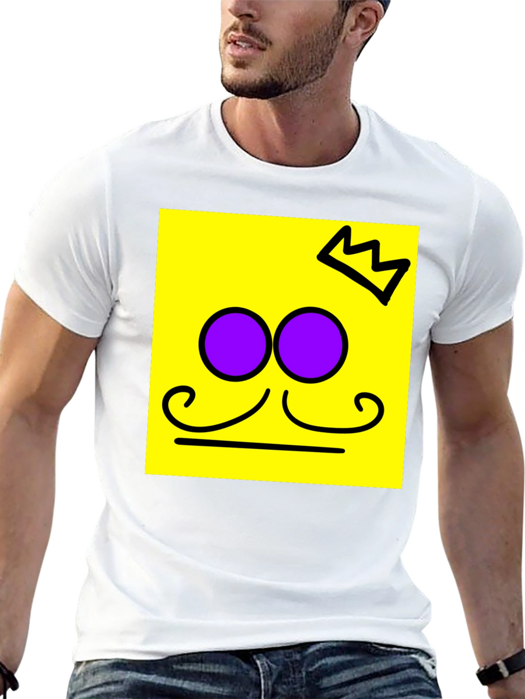 Crown Mustache Face T-Shirt - Black Cotton Tee