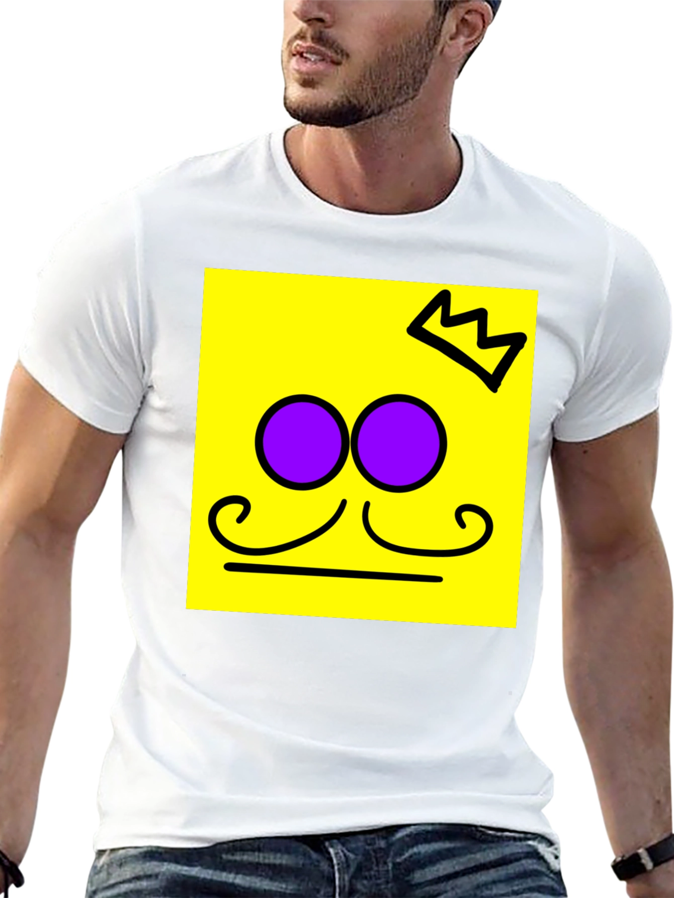 Crown Mustache Face T-Shirt - Black Cotton Tee