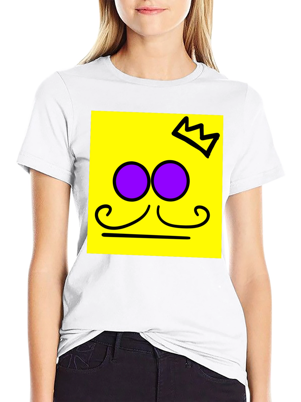 Crown Mustache Face T-Shirt - Black Cotton Tee