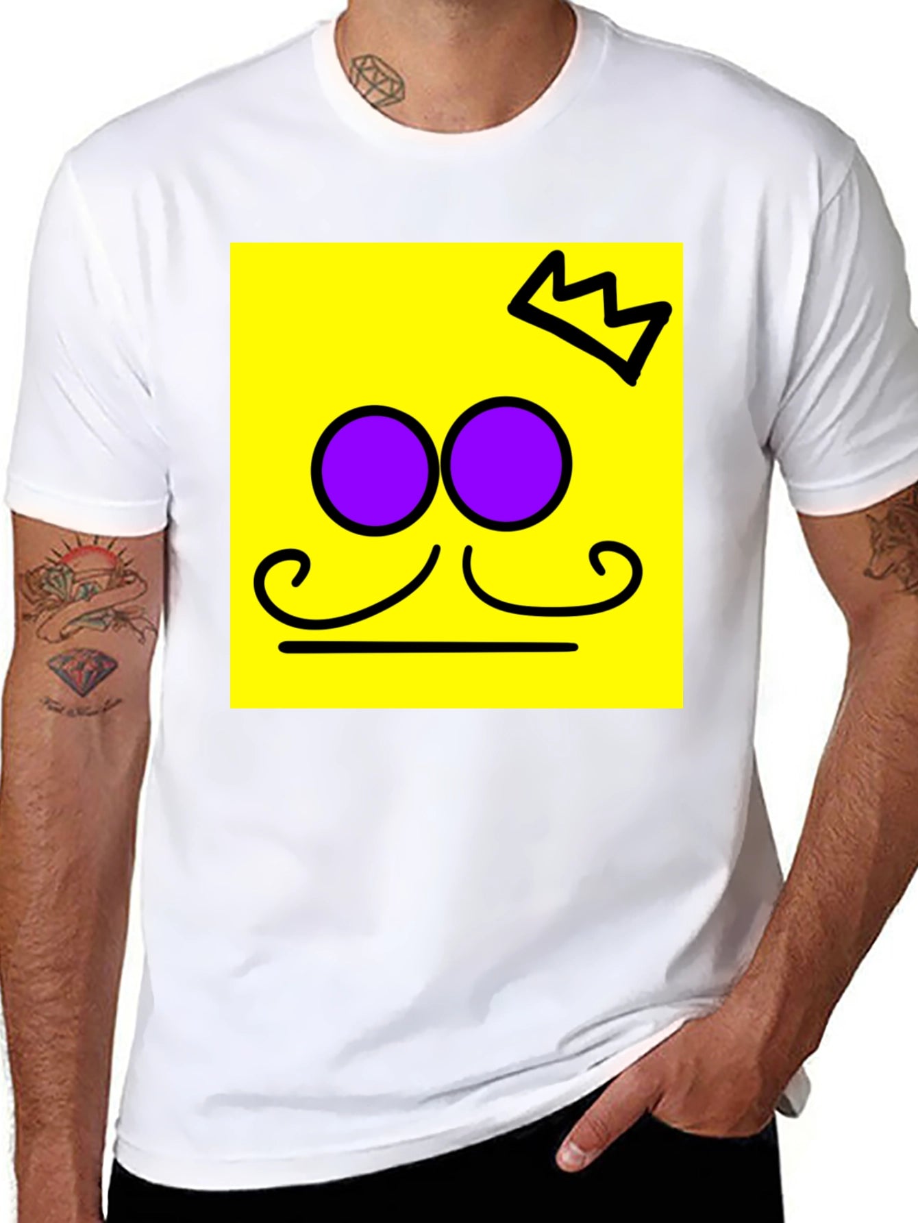 Crown Mustache Face T-Shirt - Black Cotton Tee