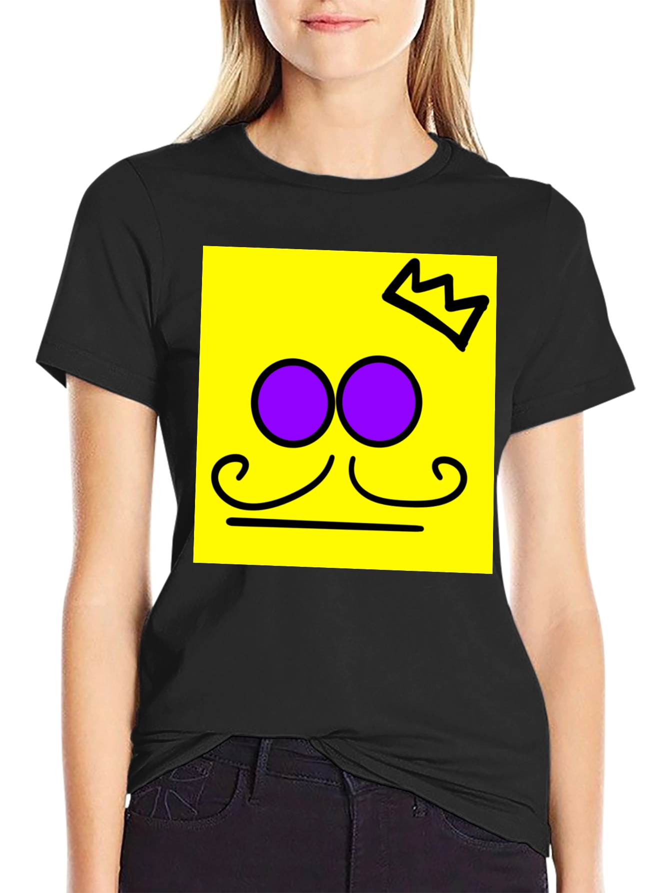 Crown Mustache Face T-Shirt - Black Cotton Tee