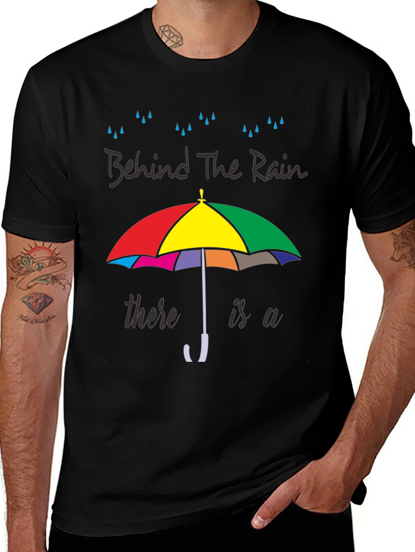 Behind The Rain T-Shirt - Colorful Umbrella Graphic Tee