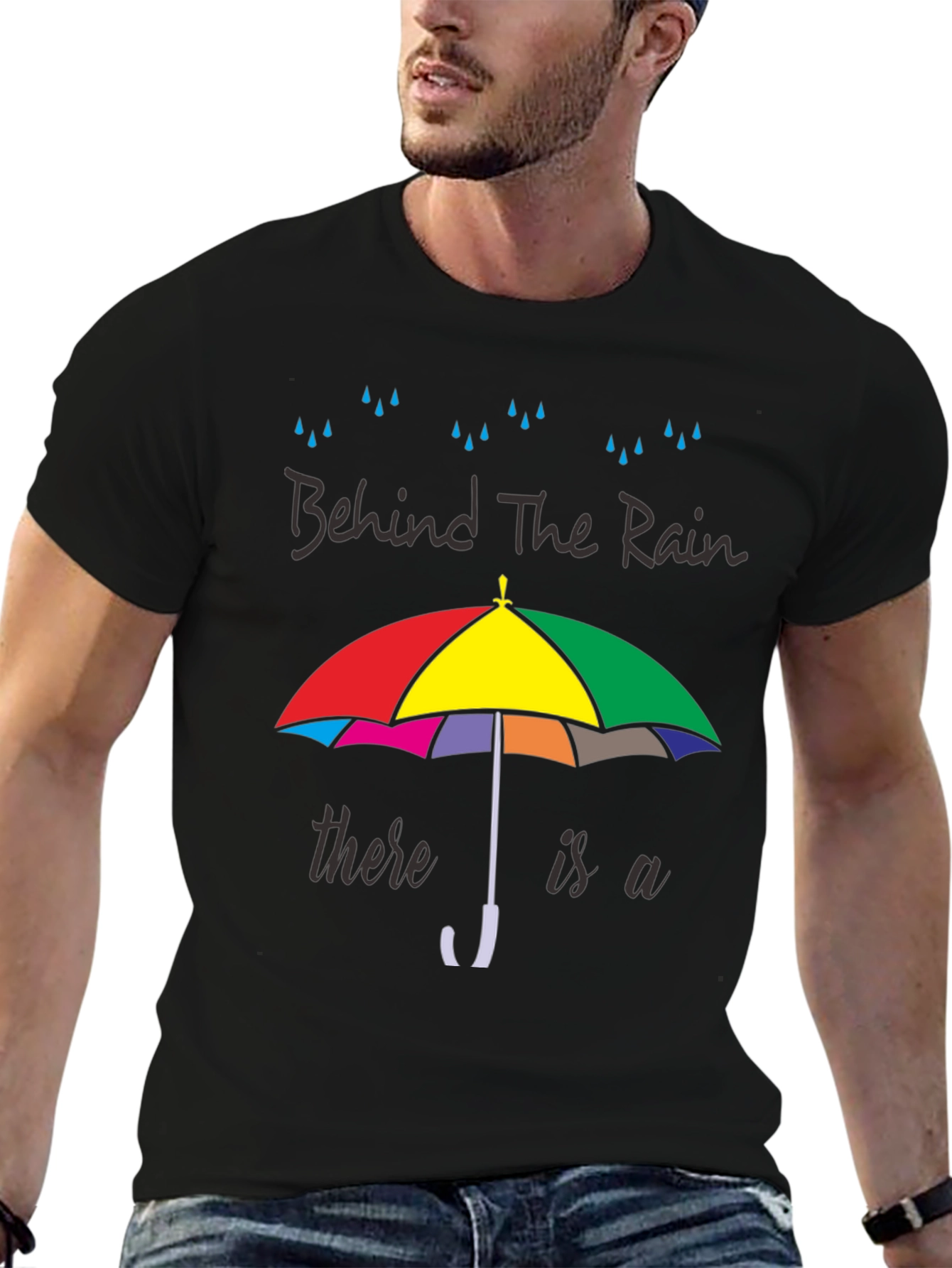 Behind The Rain T-Shirt - Colorful Umbrella Graphic Tee