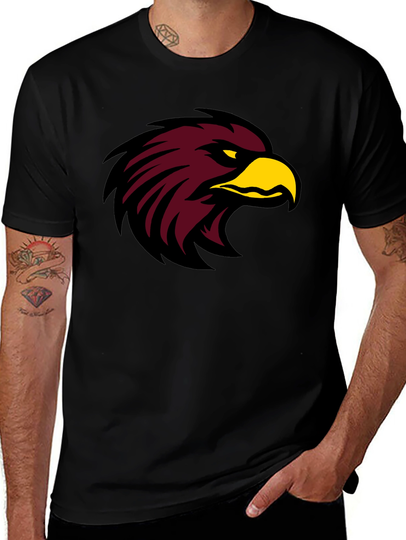 Black T-Shirt with Maroon Eagle Graphic