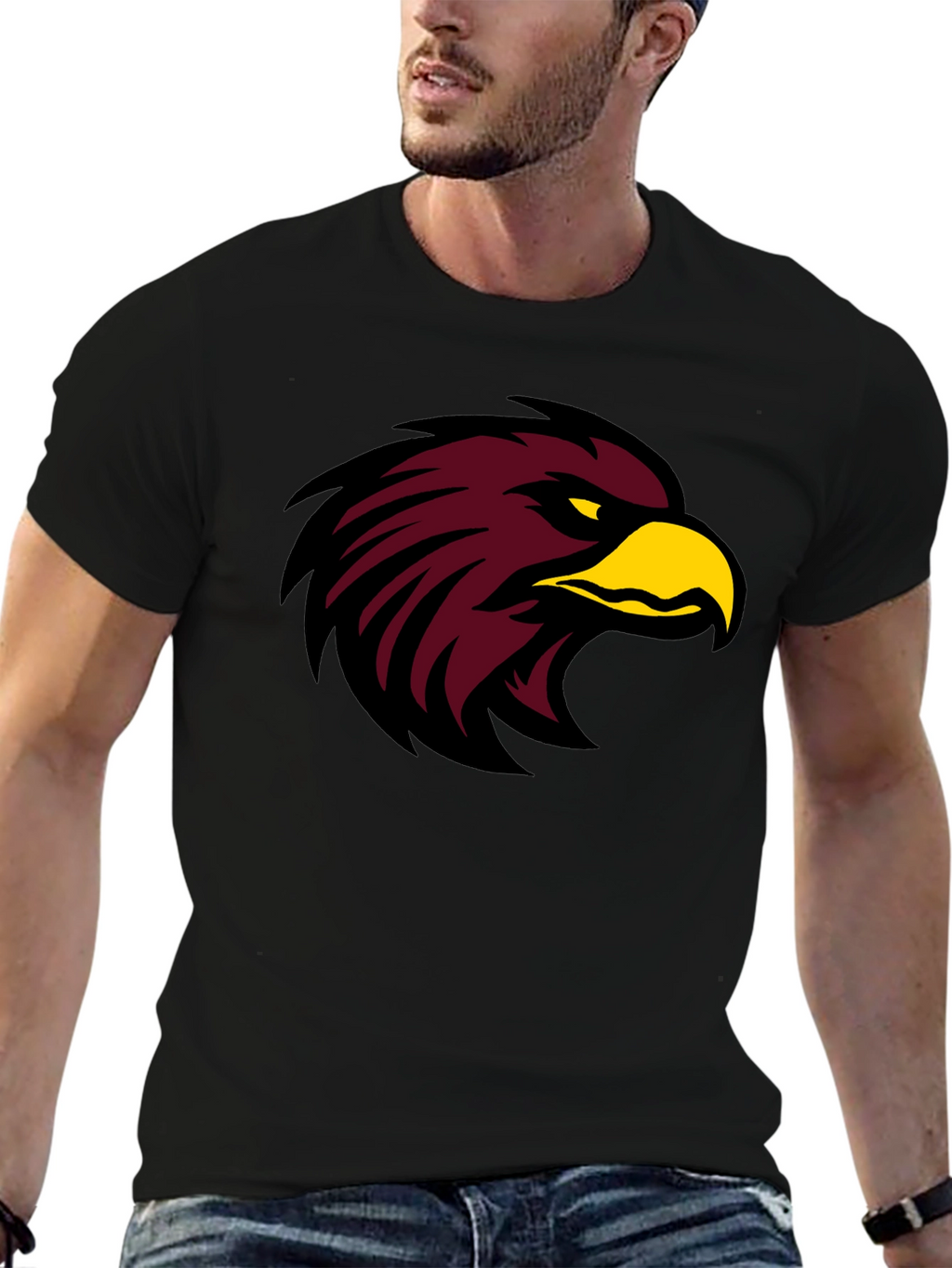 Black T-Shirt with Maroon Eagle Graphic