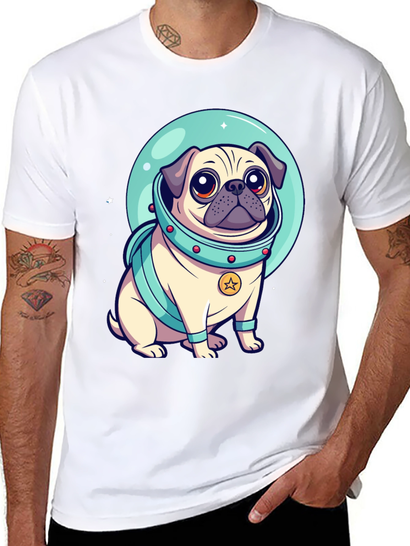 Astronaut Pug Graphic Tee - Space Dog Lover