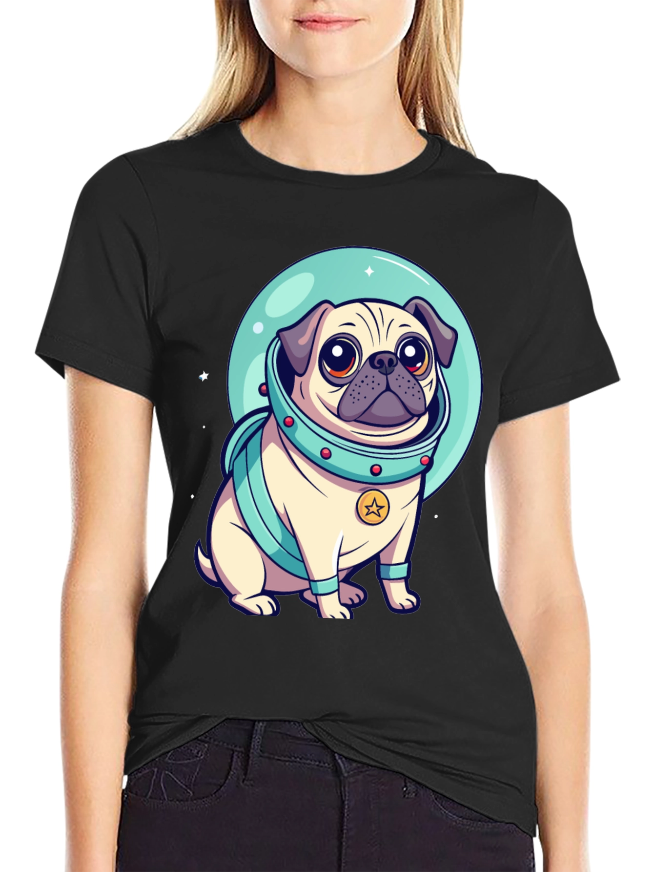 Astronaut Pug Graphic Tee - Space Dog Lover