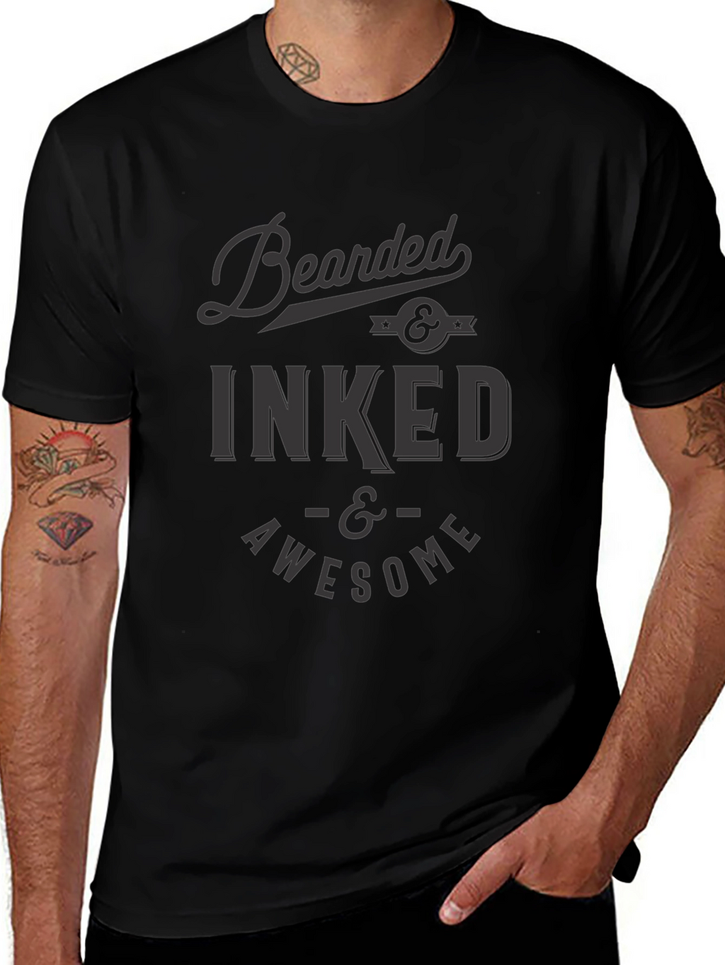 Bearded Inked and Awesome Black T-Shirt