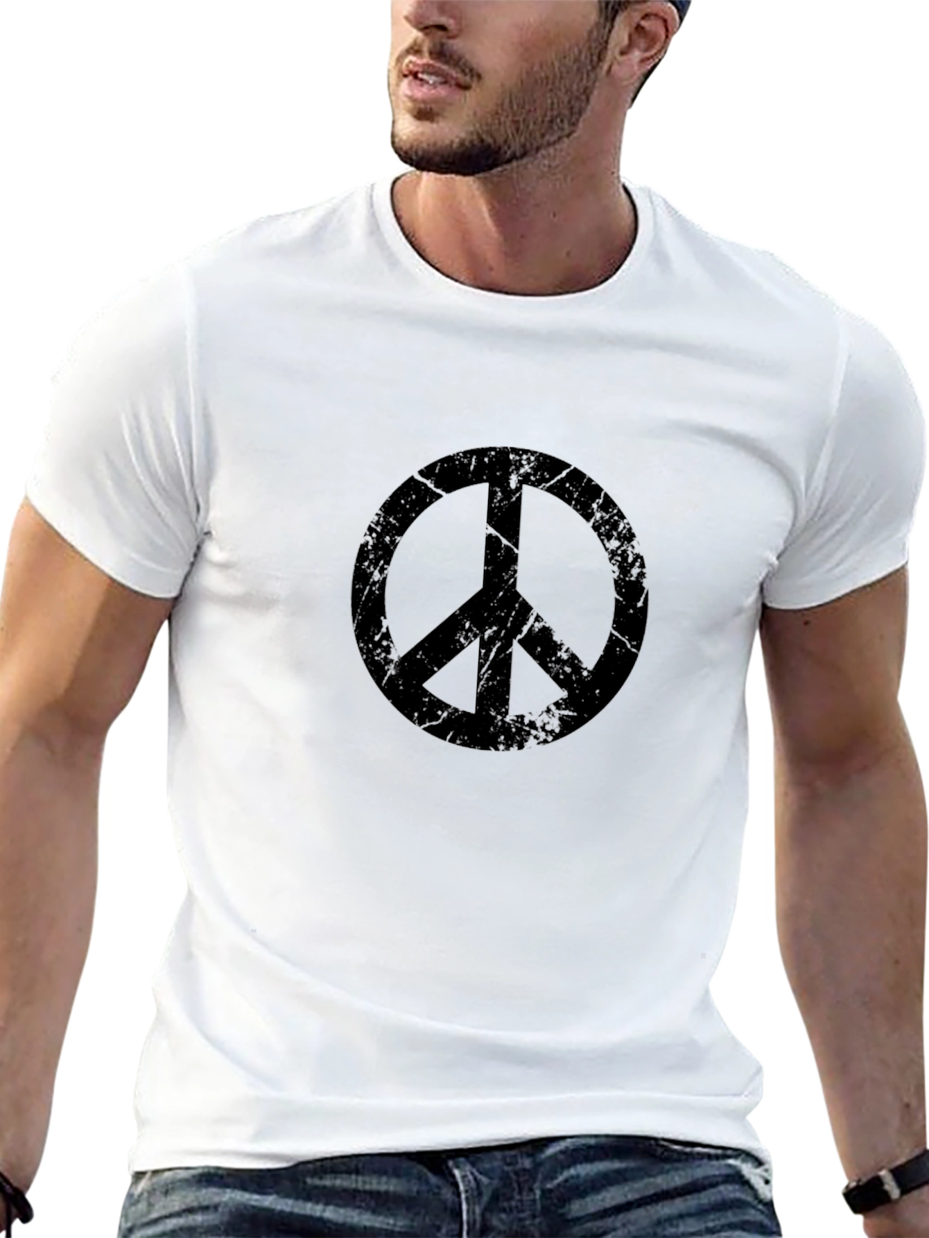 Distressed Peace Symbol Graphic T-Shirt