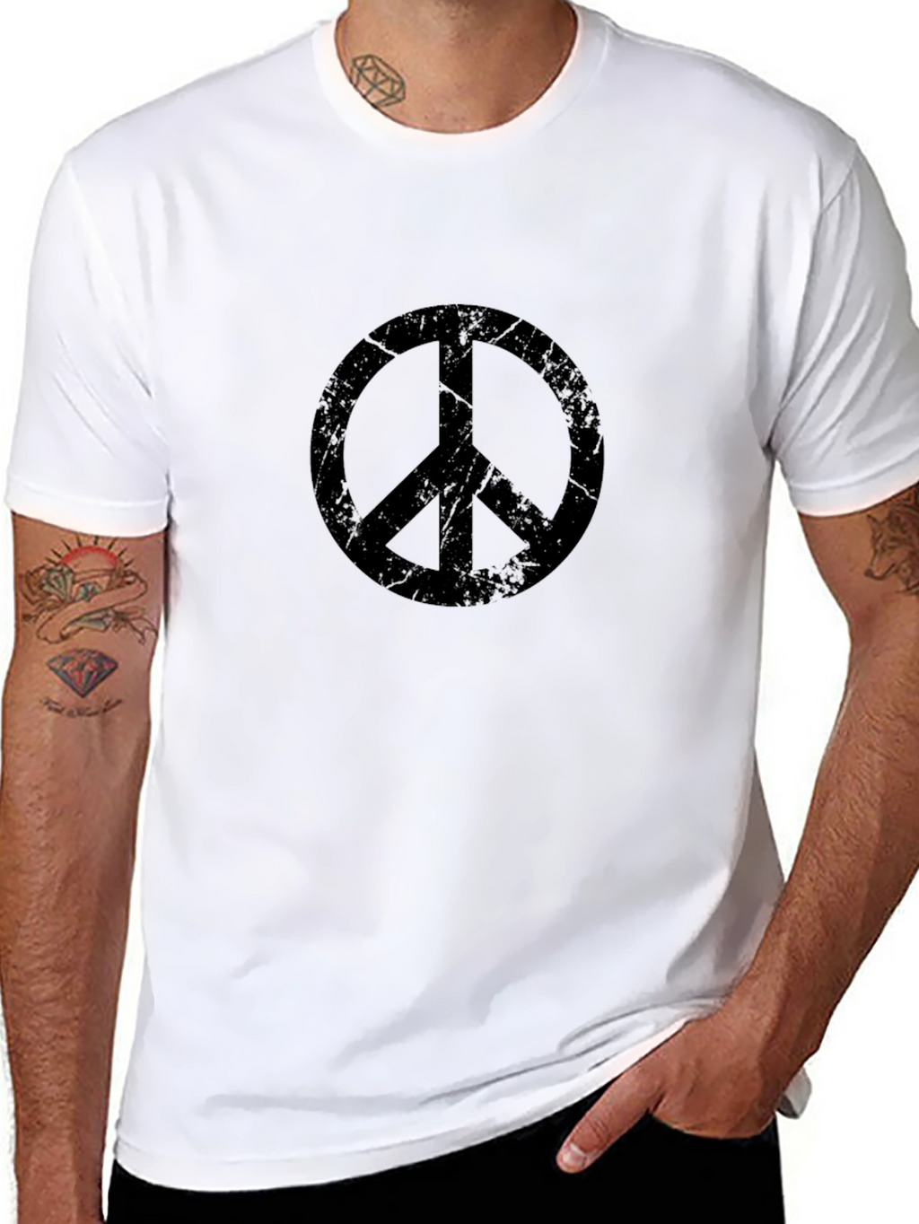 Distressed Peace Symbol Graphic T-Shirt