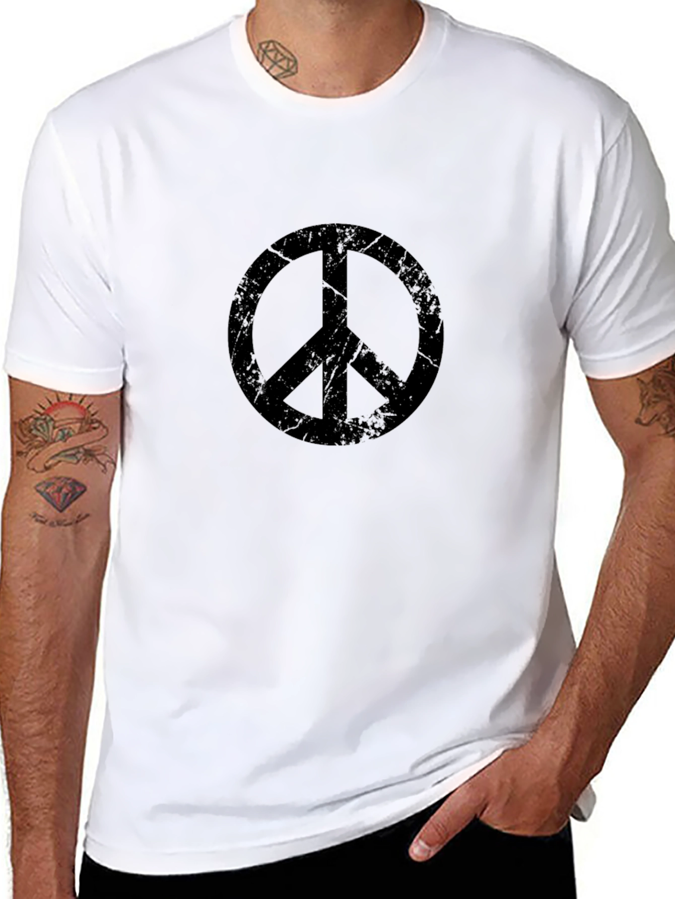 Distressed Peace Symbol Graphic T-Shirt