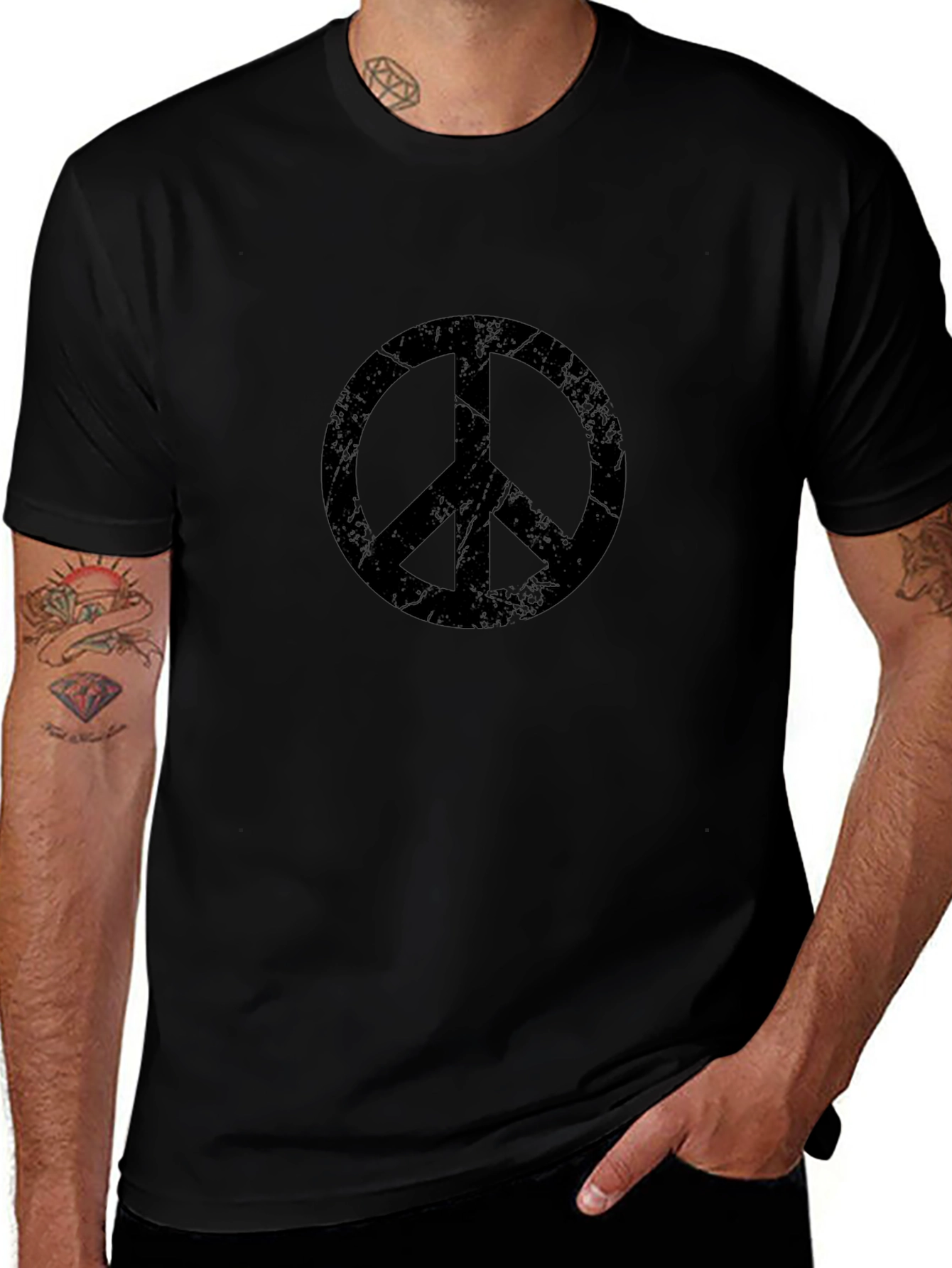 Distressed Peace Symbol Graphic T-Shirt