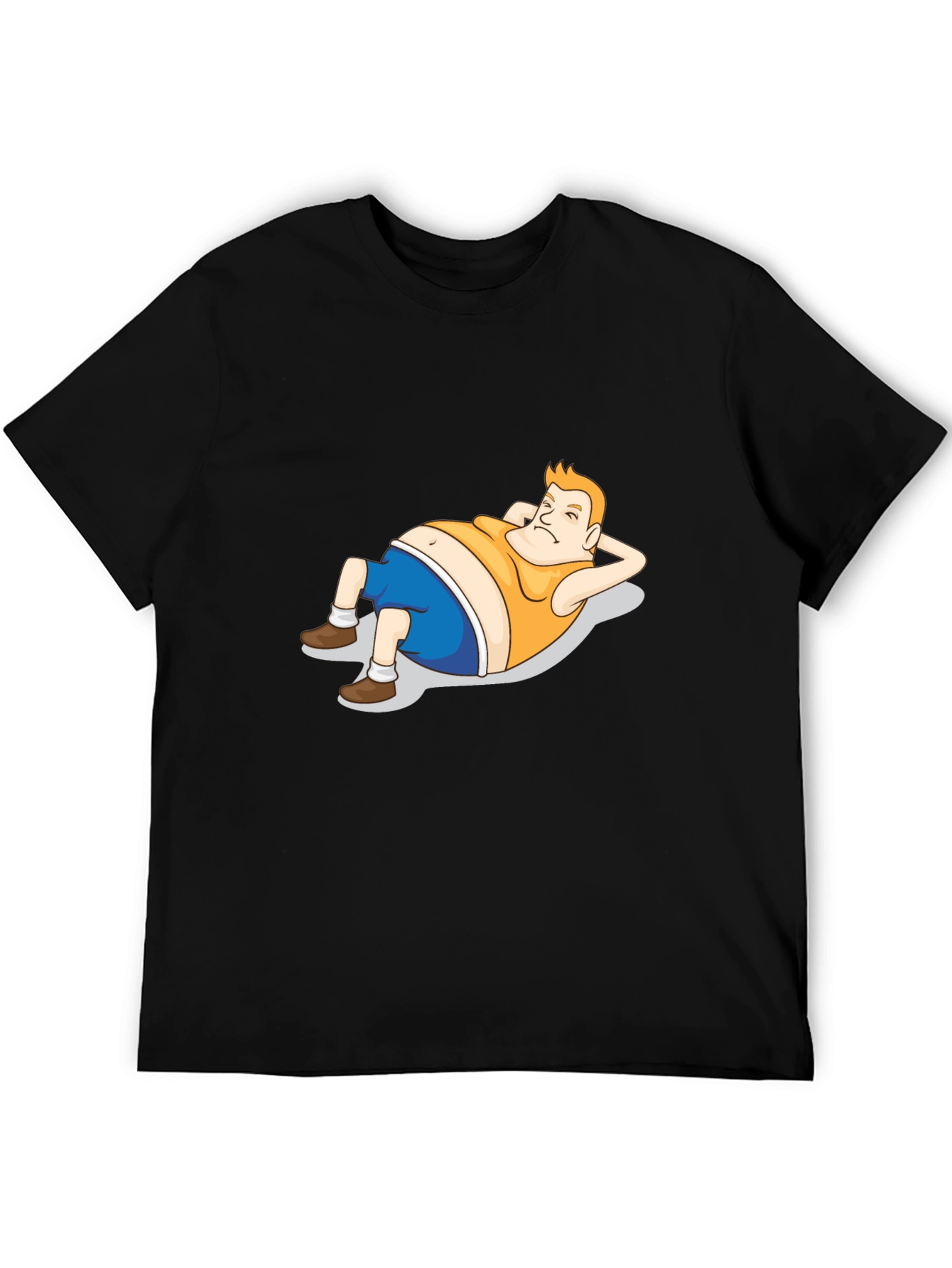 Cartoon Lazy Guy Black T-Shirt