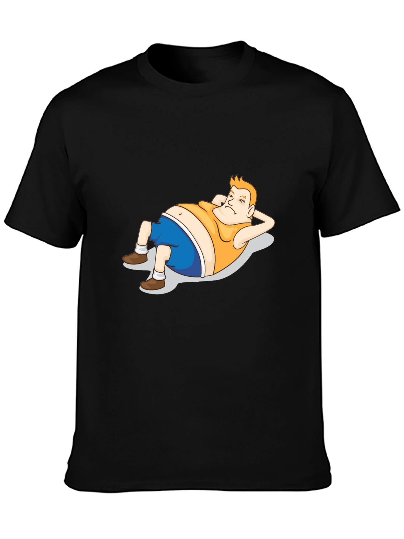 Cartoon Lazy Guy Black T-Shirt