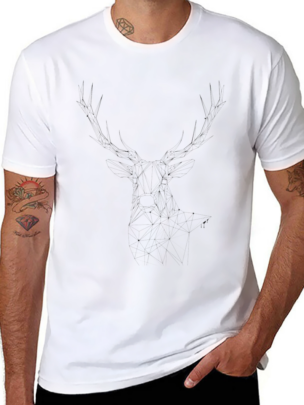 Mens Black T-Shirt with Abstract Deer Antler Design