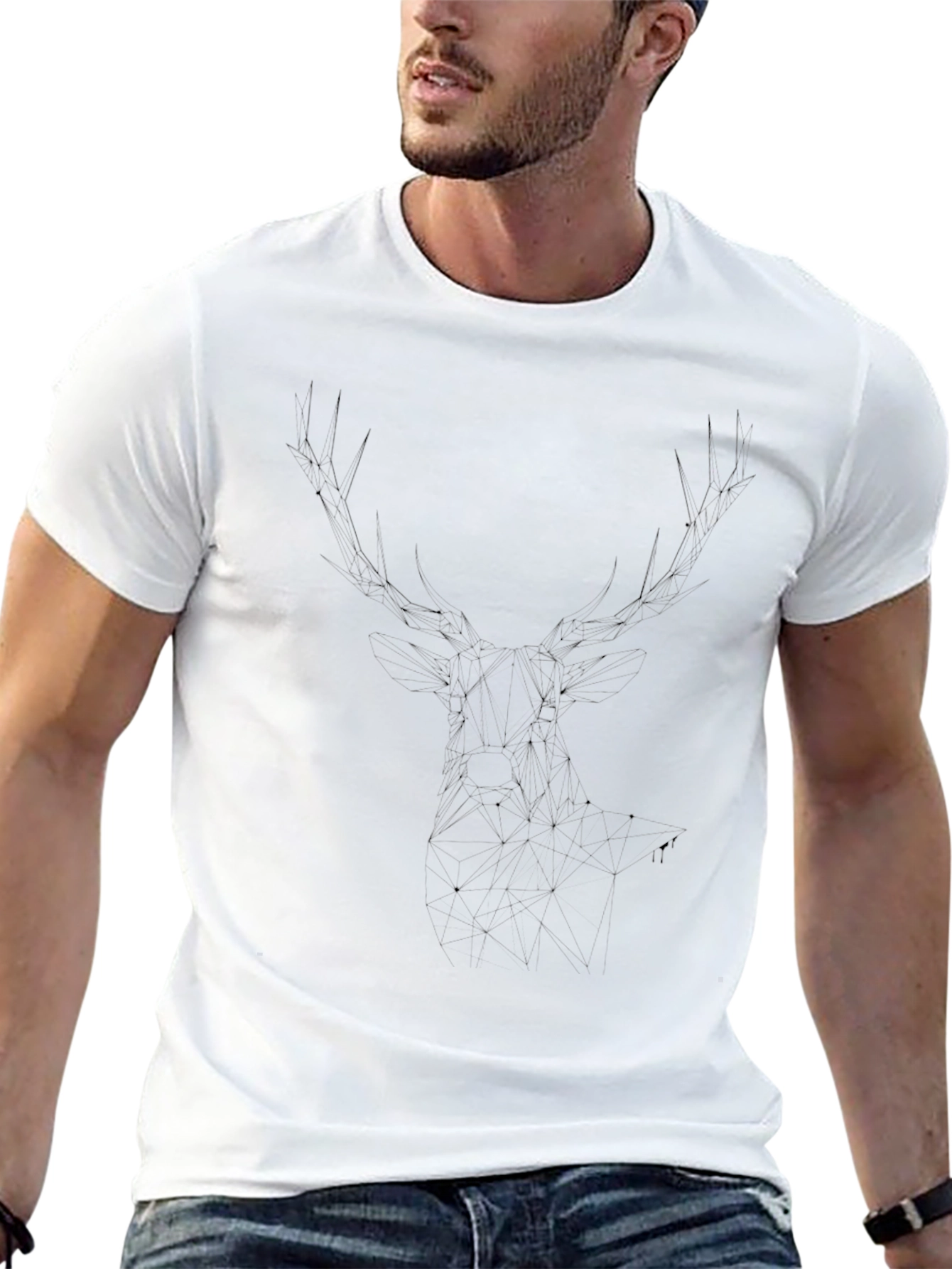 Mens Black T-Shirt with Abstract Deer Antler Design