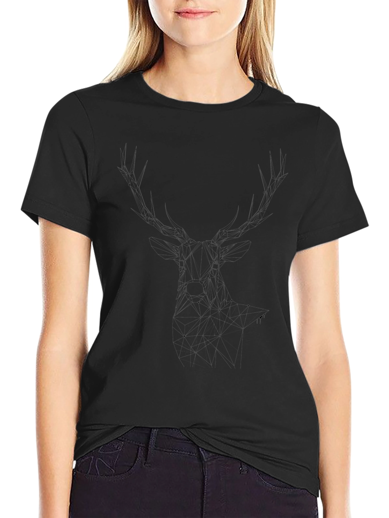 Mens Black T-Shirt with Abstract Deer Antler Design