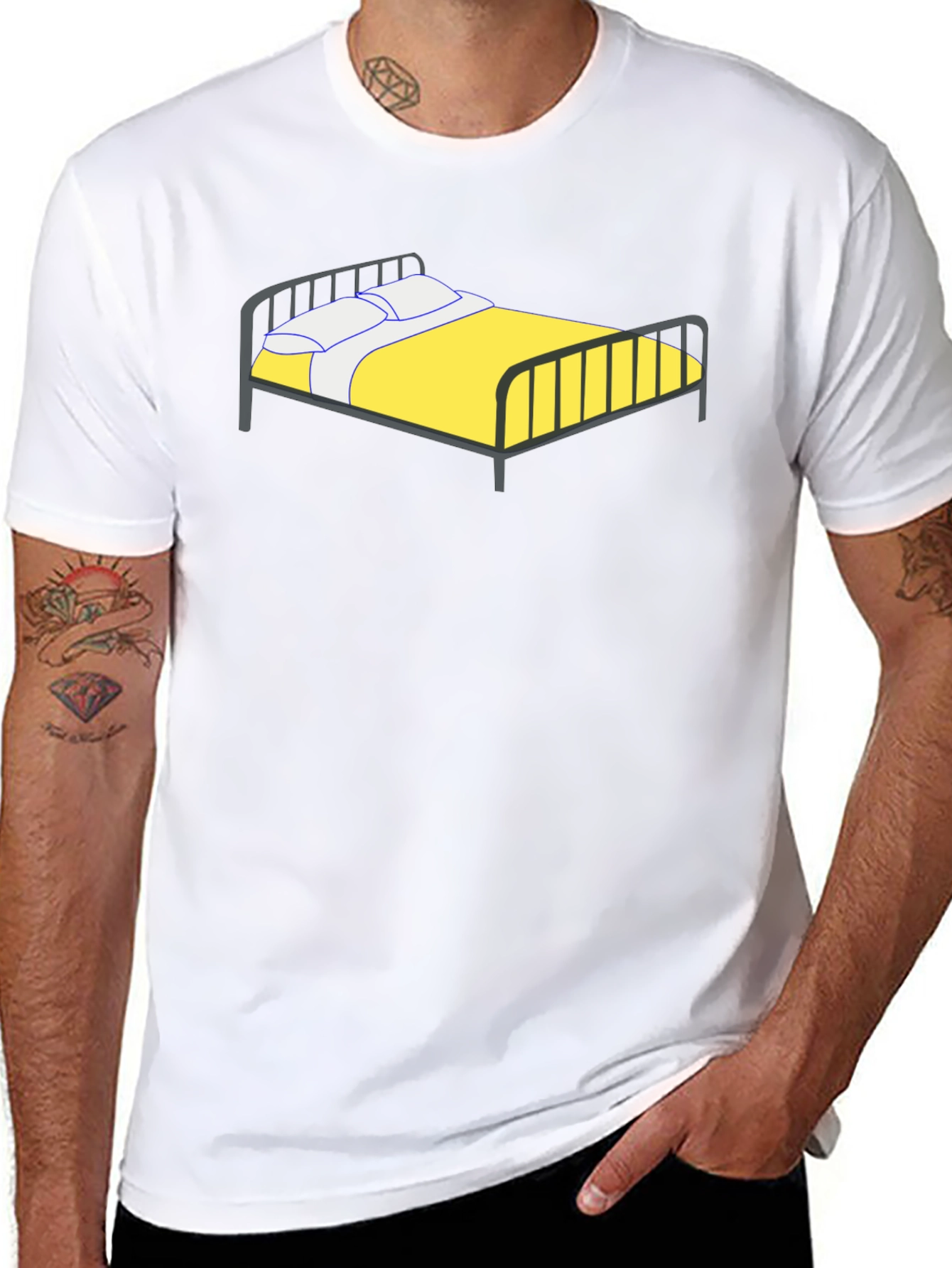 Cartoon Bed Black T-Shirt