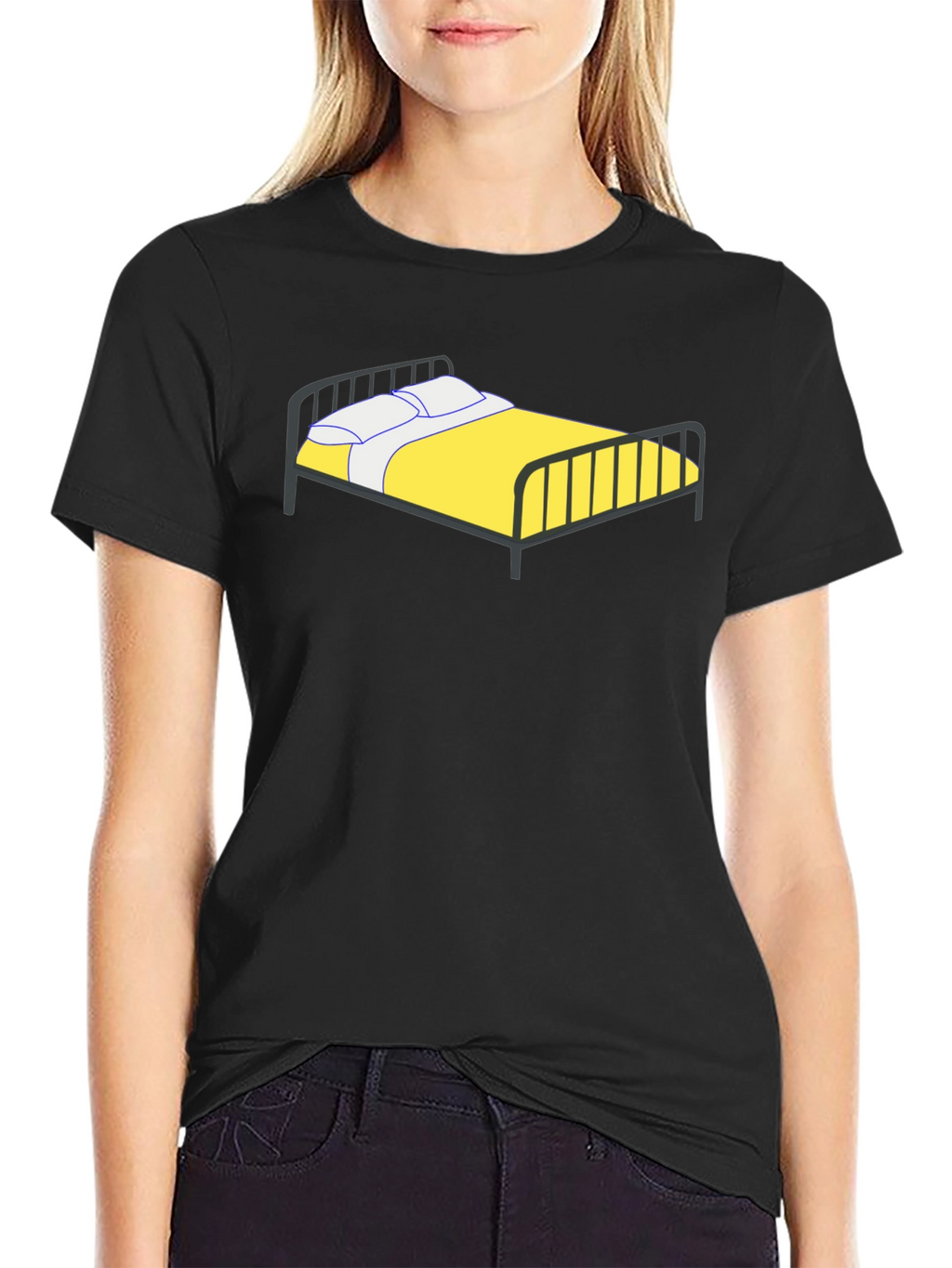 Cartoon Bed Black T-Shirt