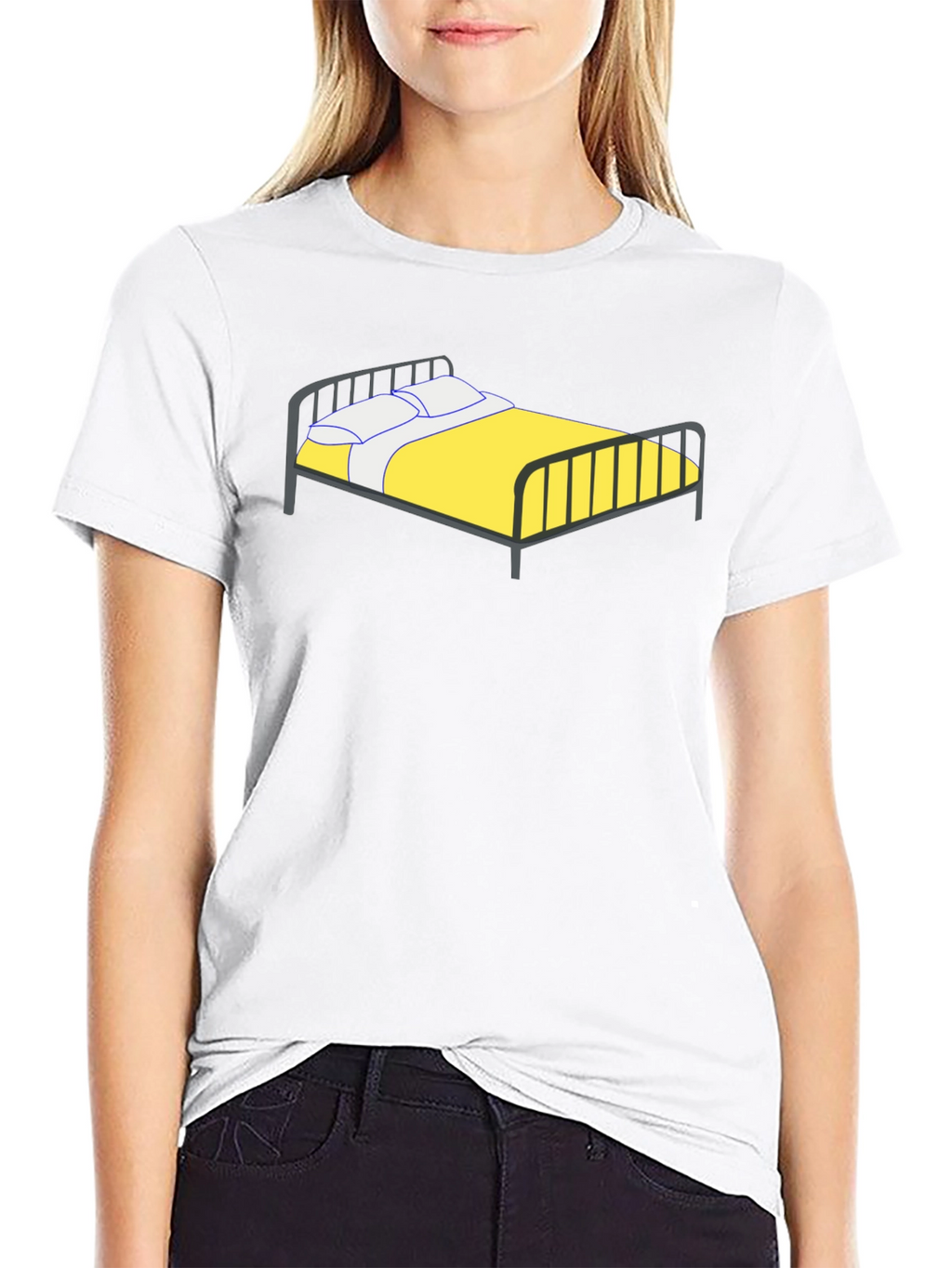 Cartoon Bed Black T-Shirt