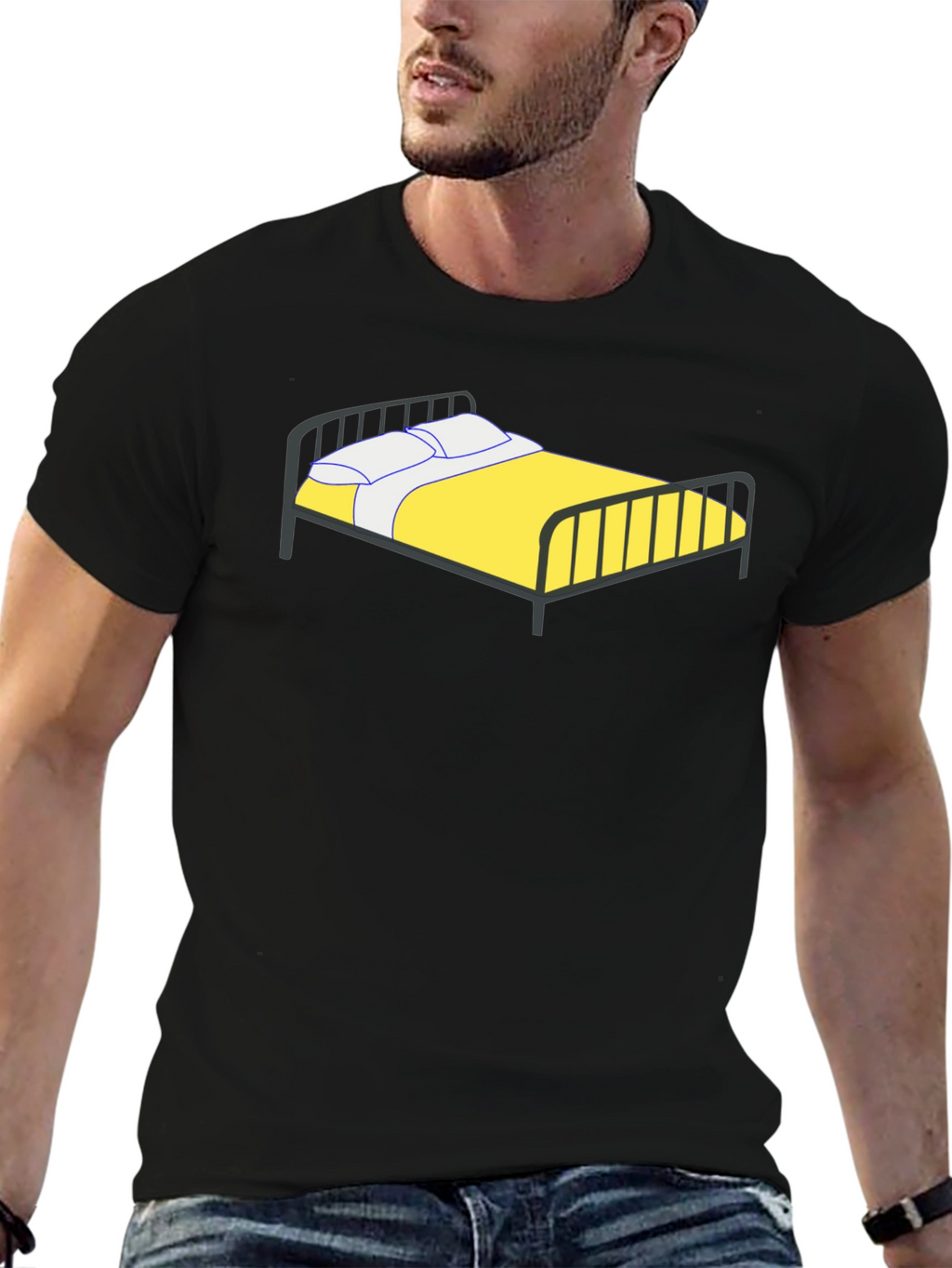 Cartoon Bed Black T-Shirt