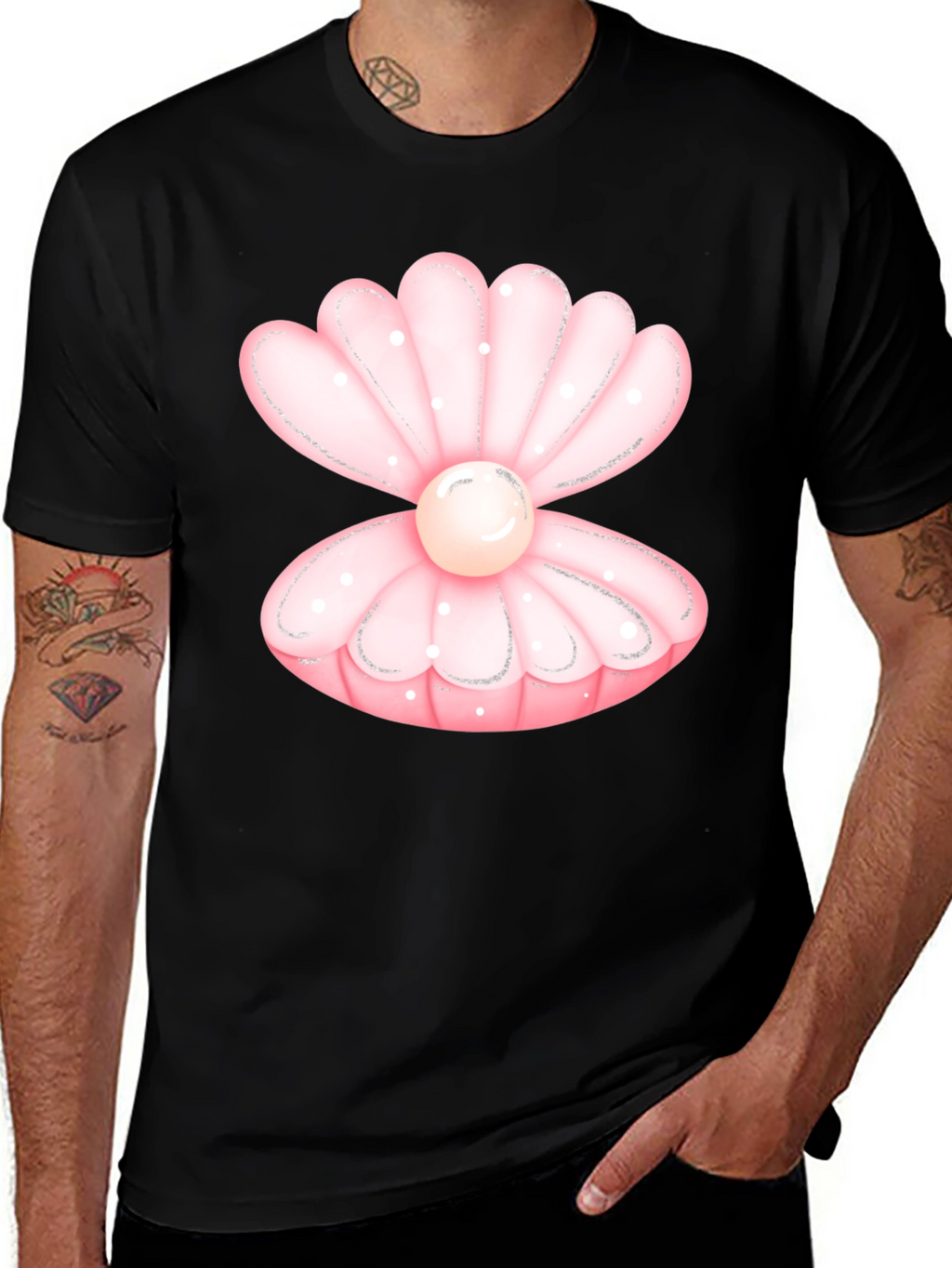 Oyster Pearl Graphic Tee - Black Cotton Casual T-Shirt