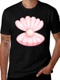 Oyster Pearl Graphic Tee - Black Cotton Casual T-Shirt