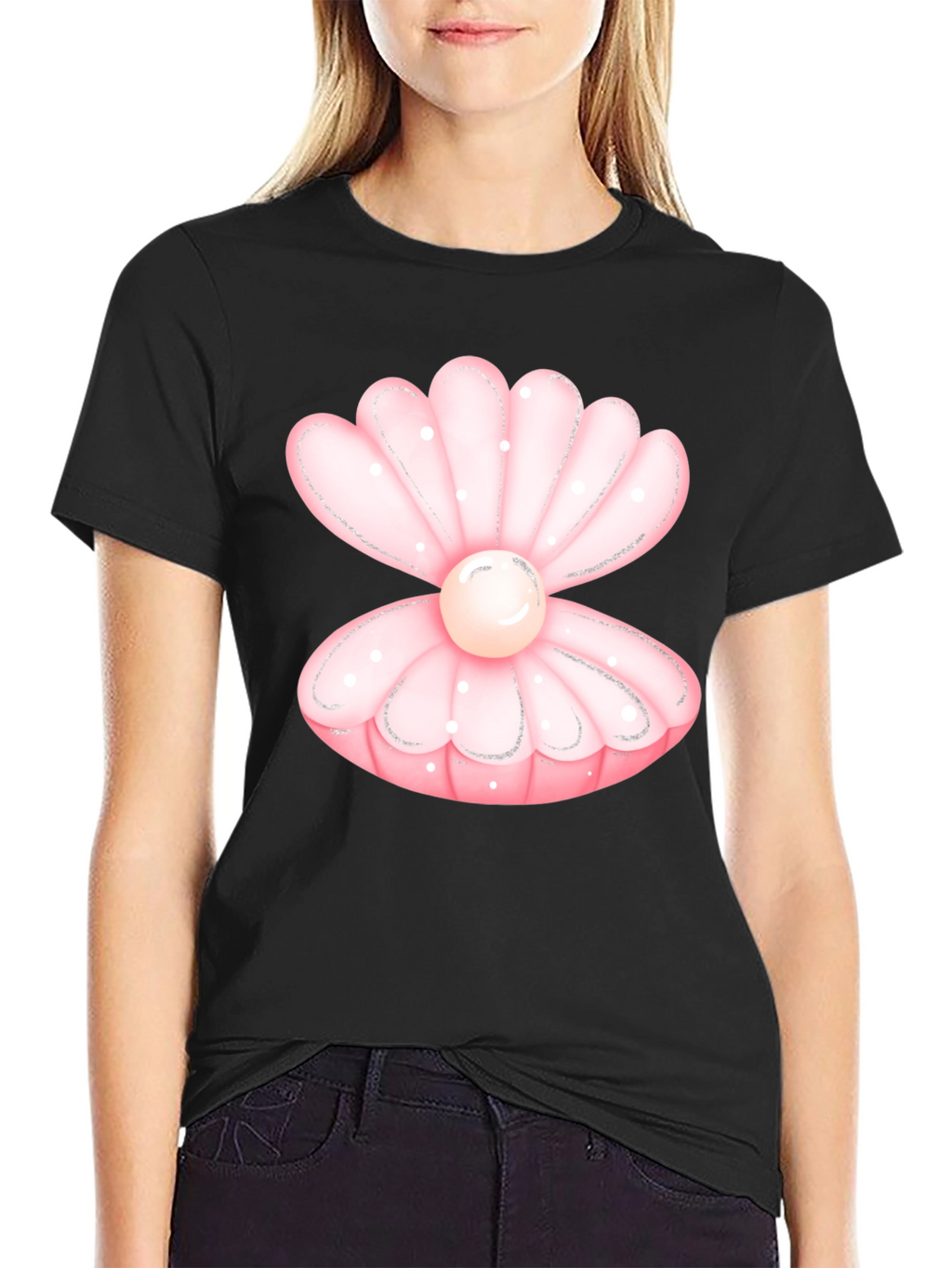Oyster Pearl Graphic Tee - Black Cotton Casual T-Shirt