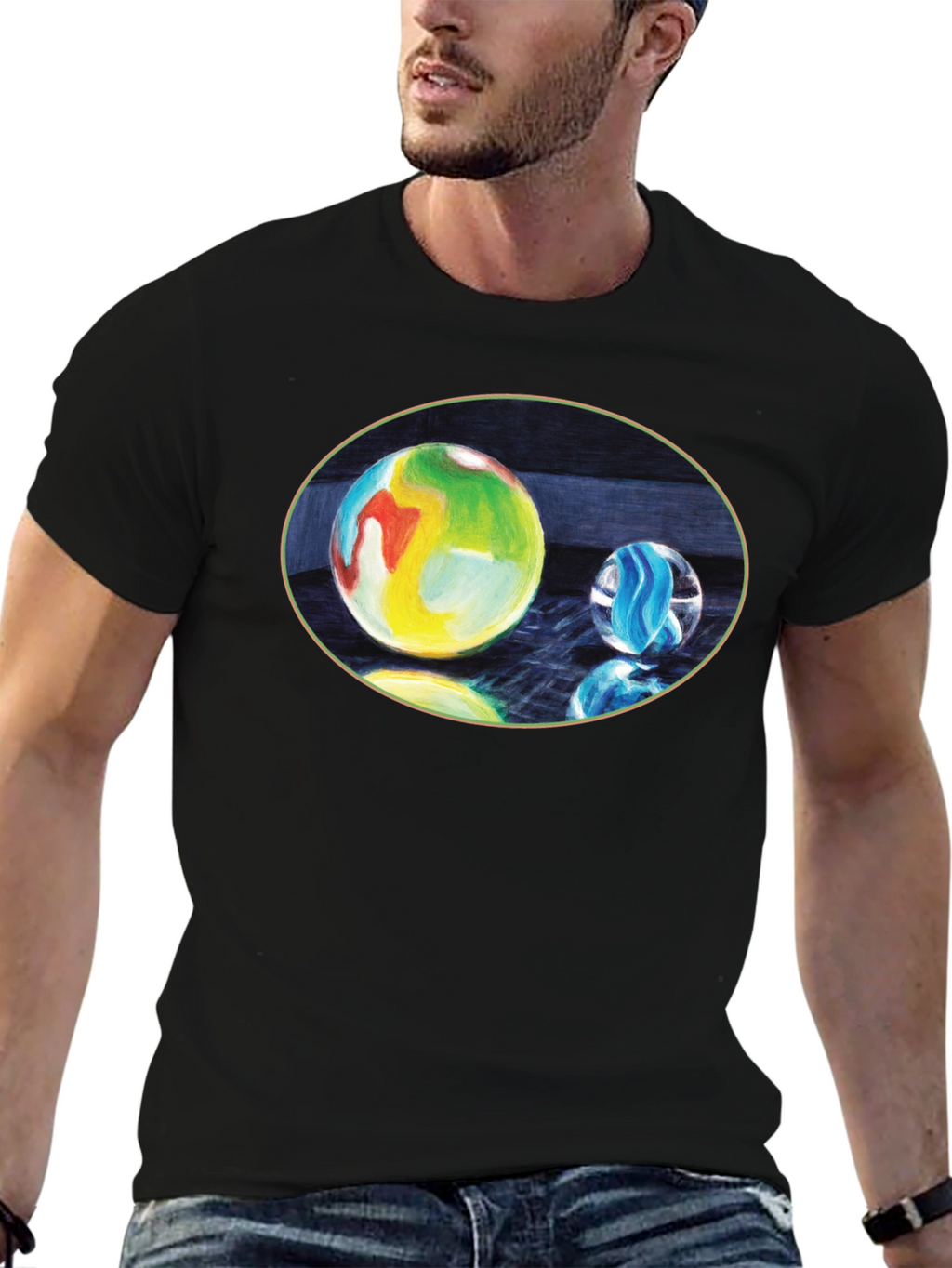 Marble Print Black T-Shirt