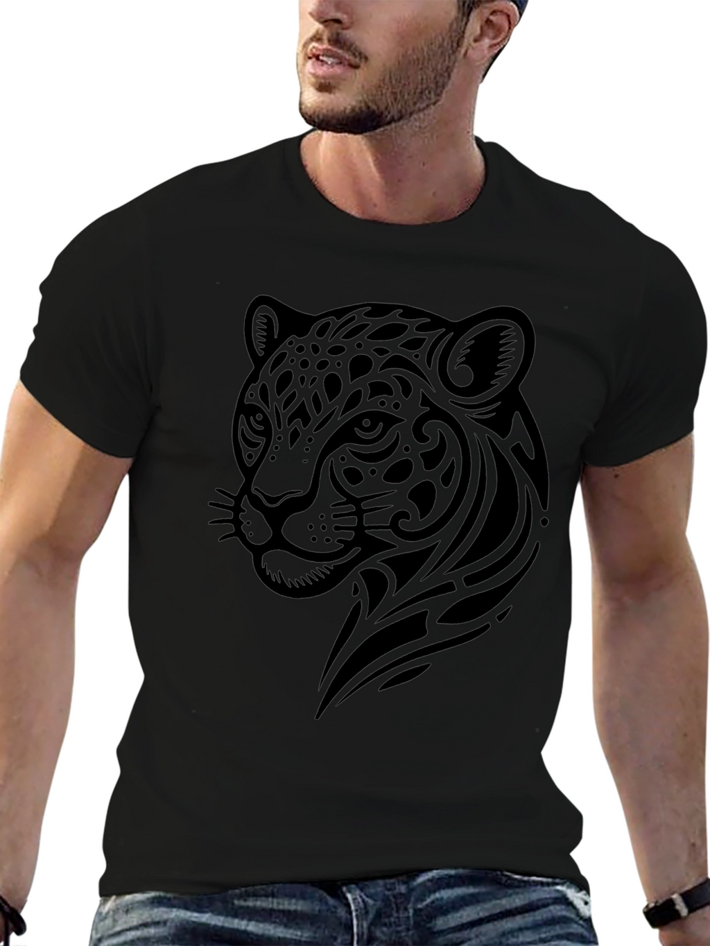 Jaguar Tribal Graphic Black T-Shirt