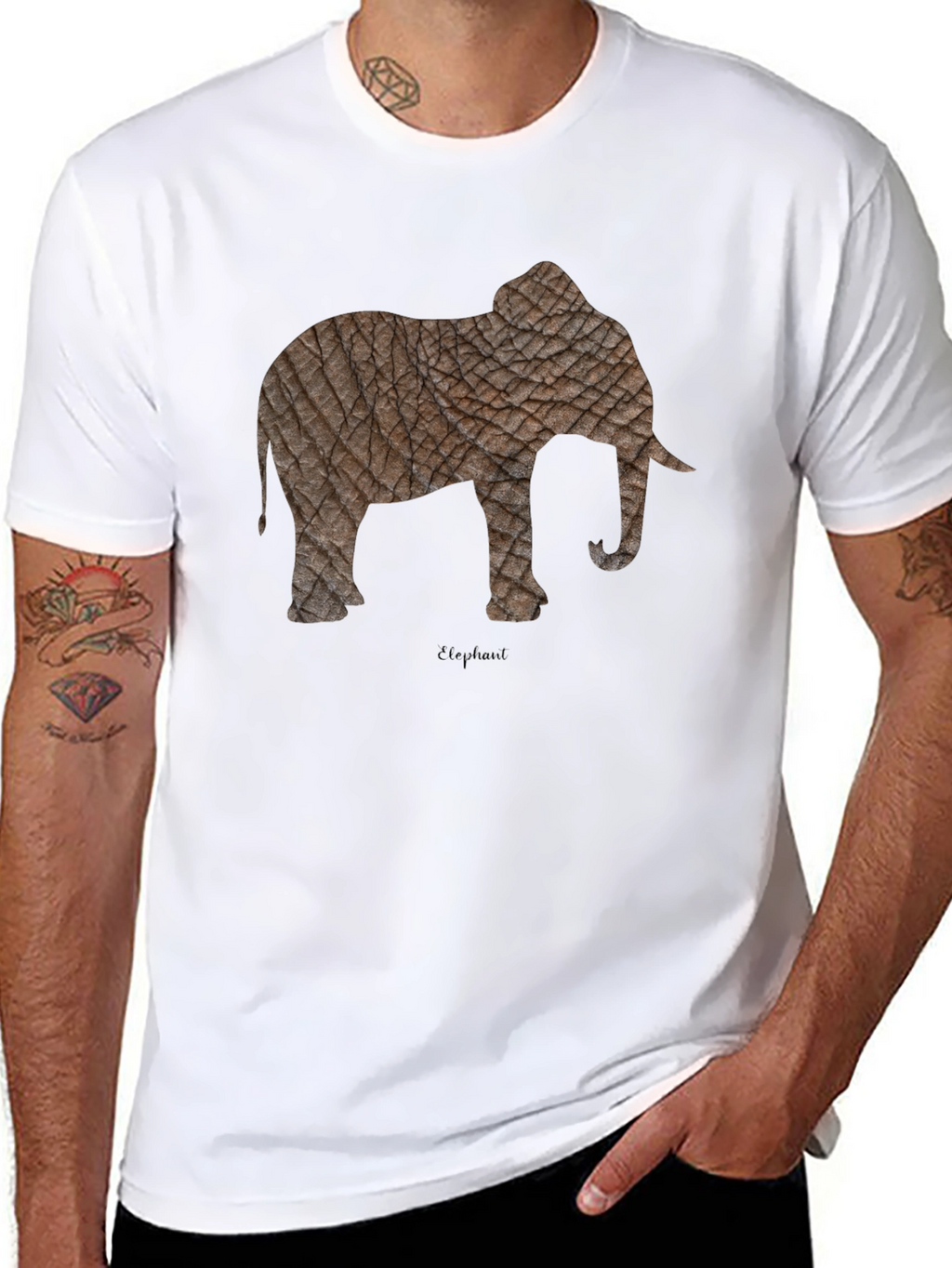 Textured Elephant Graphic Tee - Casual Black T-Shirt